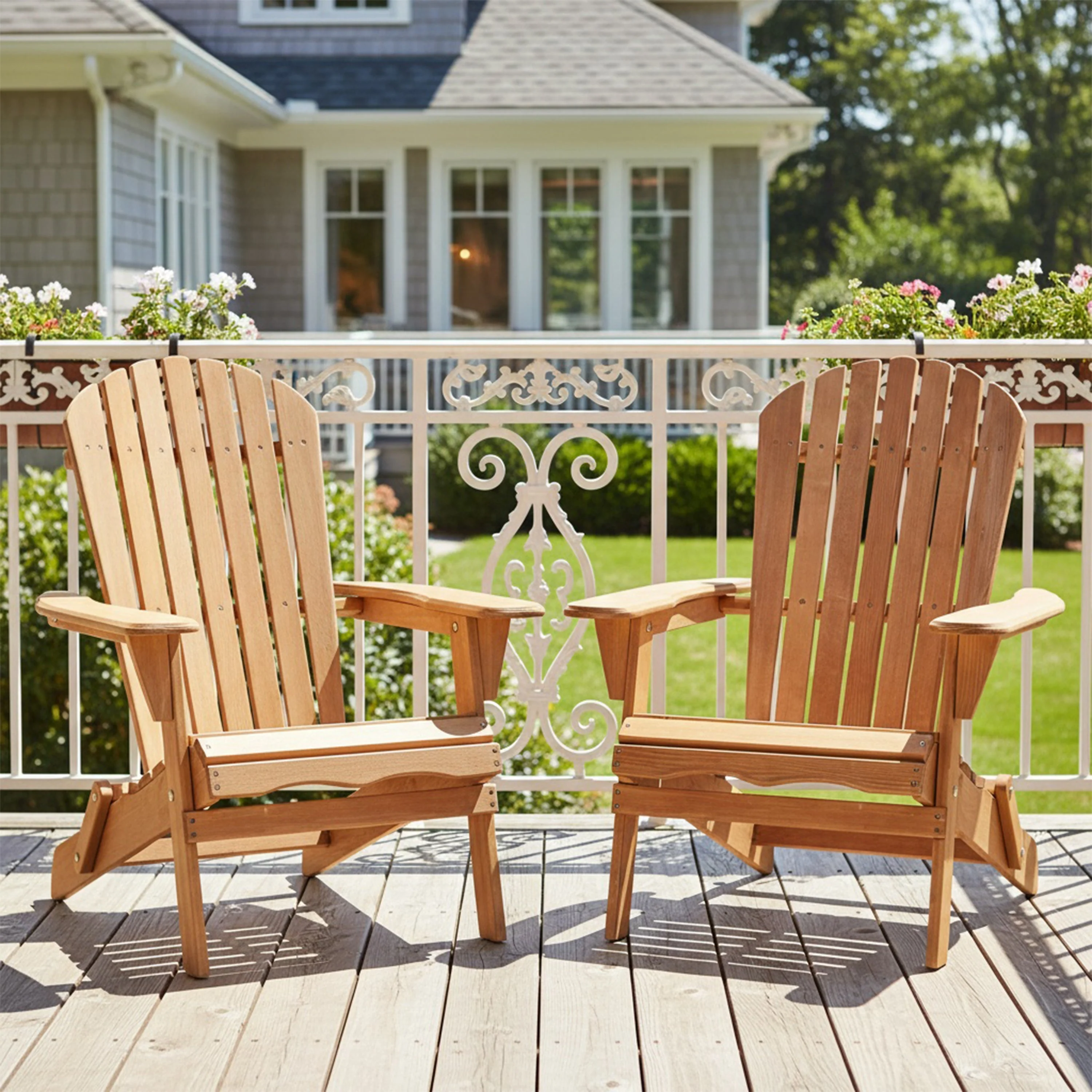 Outdoor Wooden Folding Adirondack Chair Set of 2 - Image 3