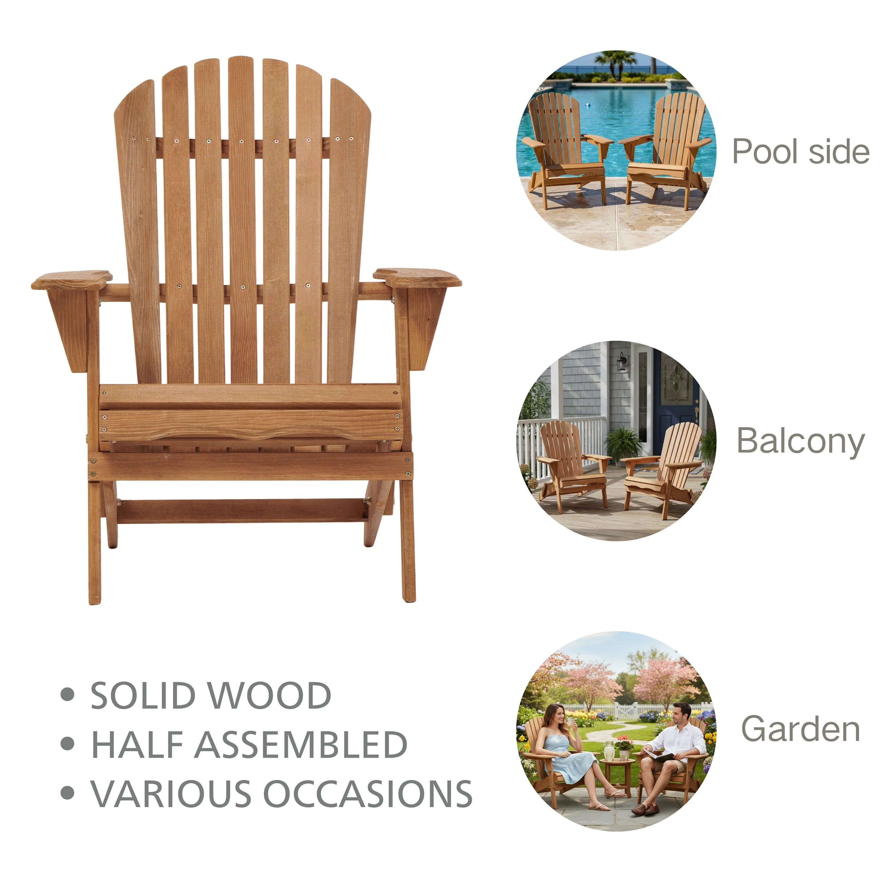 Outdoor Wooden Folding Adirondack Chair Set of 2 - Image 5