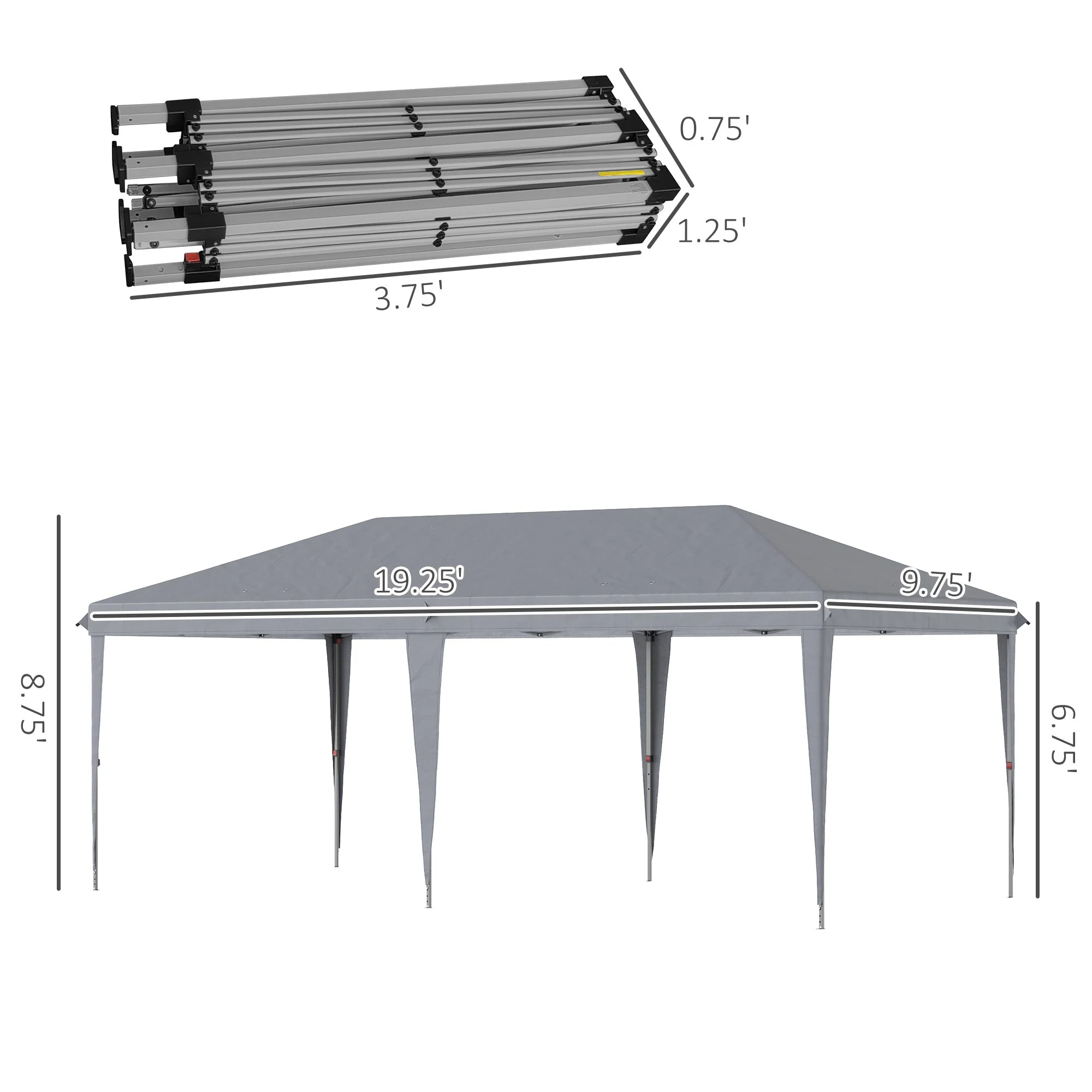 Outsunny 10' x 20' Pop Up Canopy Tent Heavy Duty Steel Frame Gray - Image 5