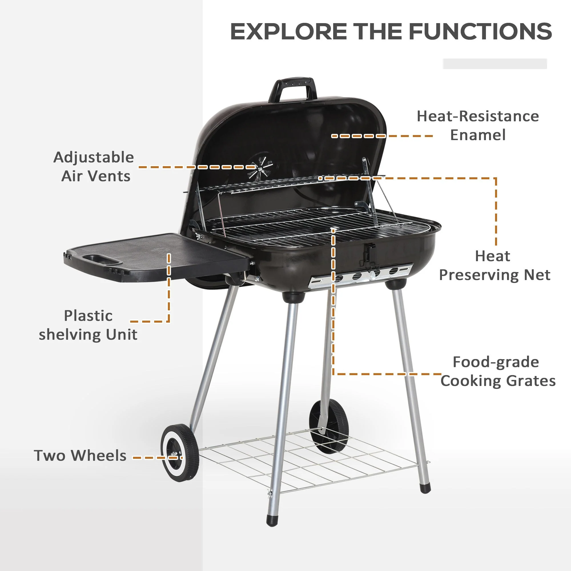 Outsunny 21' Portable Charcoal Grill with Wheels and Bottom Shelf - Image 10