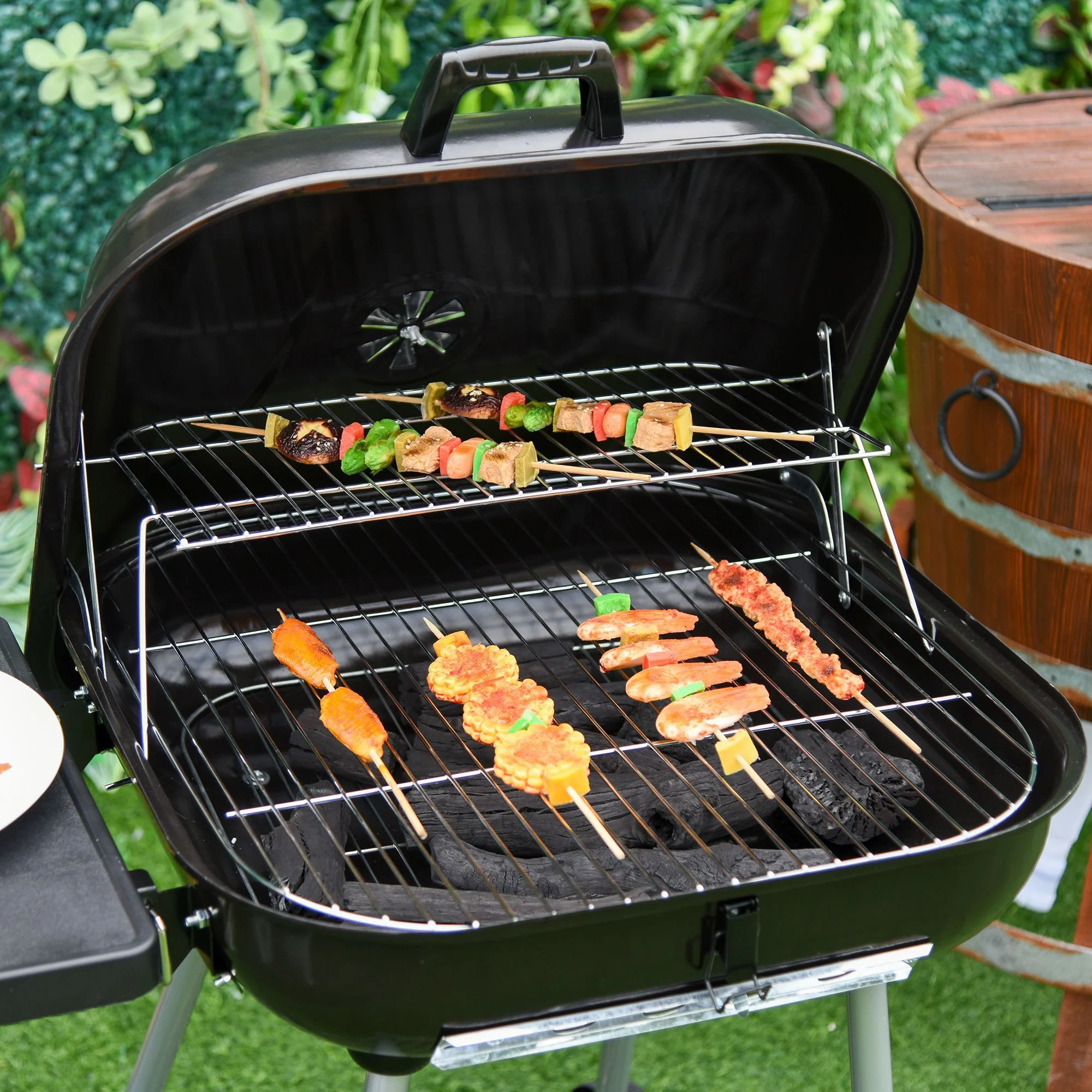 Outsunny 21' Portable Charcoal Grill with Wheels and Bottom Shelf - Image 3
