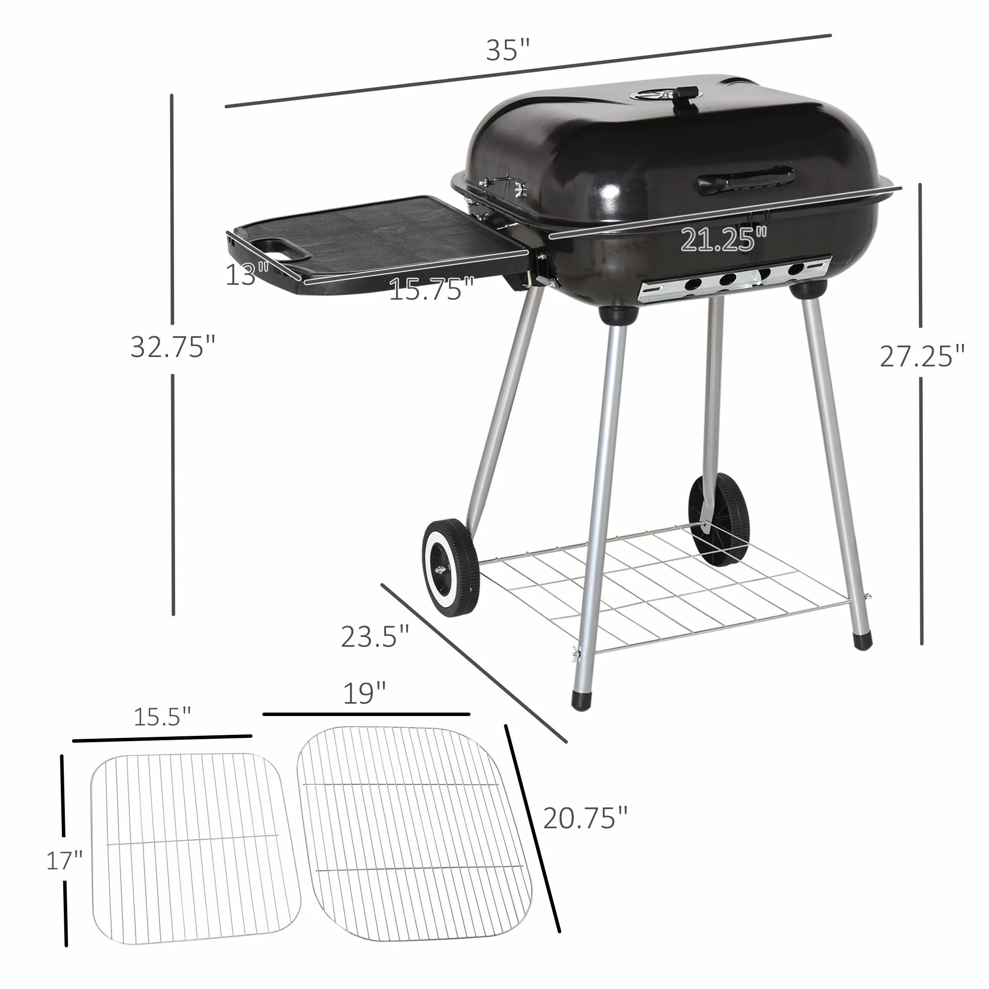Outsunny 21' Portable Charcoal Grill with Wheels and Bottom Shelf - Image 7