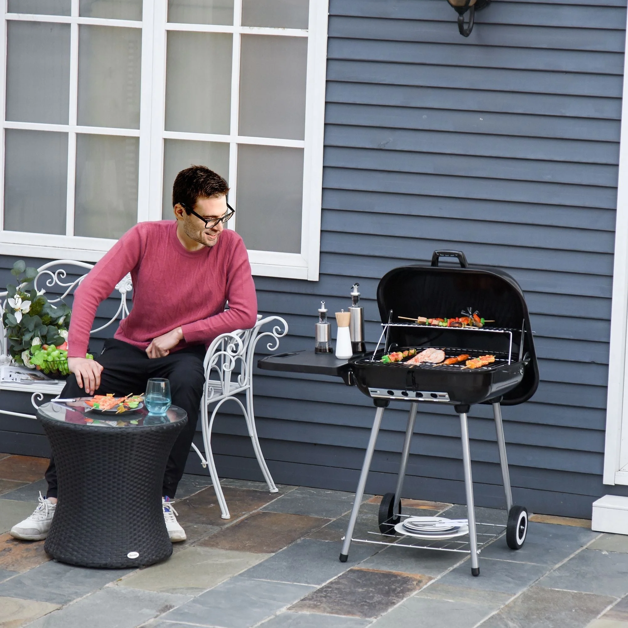 Outsunny 21' Portable Charcoal Grill with Wheels and Bottom Shelf - Image 8