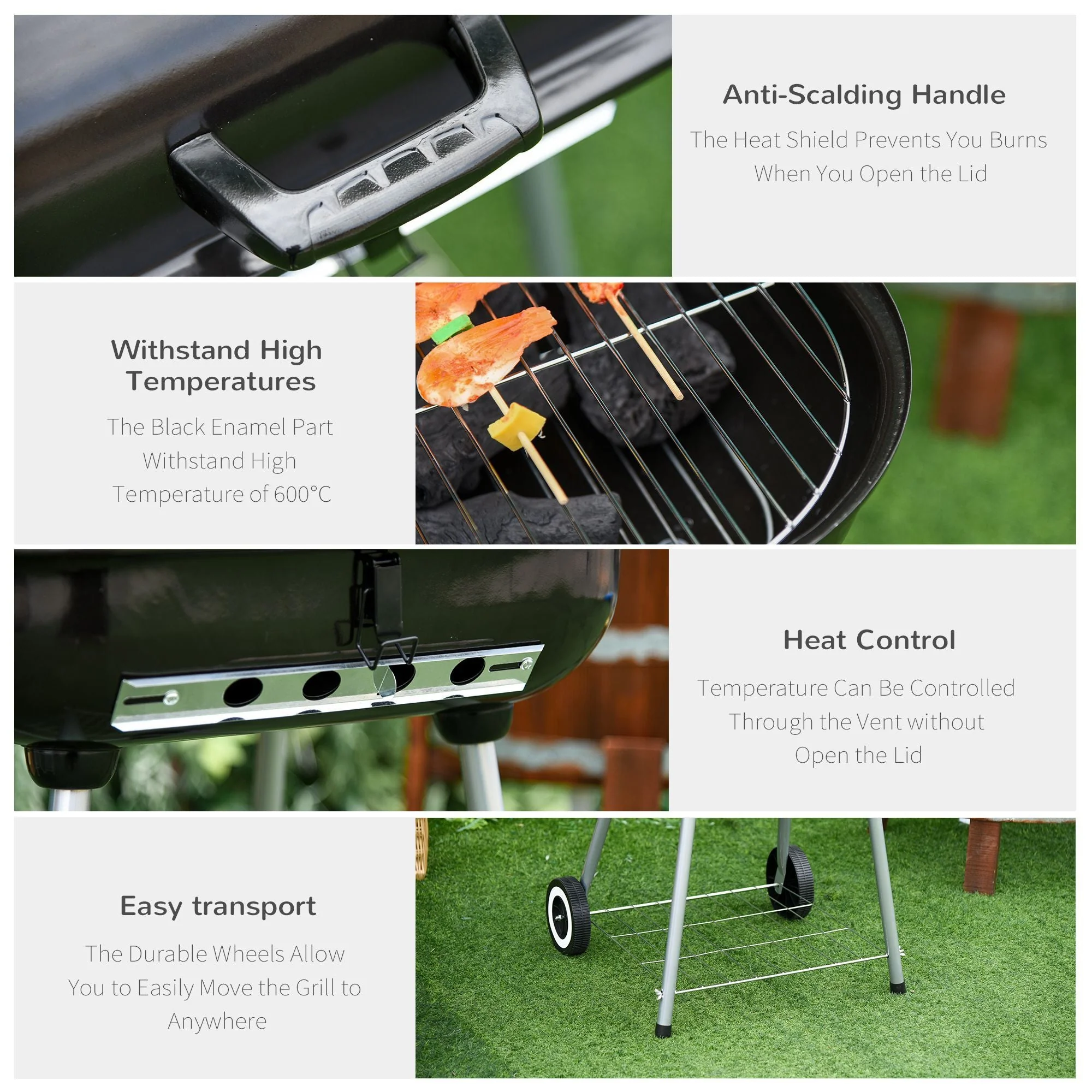 Outsunny 21' Portable Charcoal Grill with Wheels and Bottom Shelf - Image 9