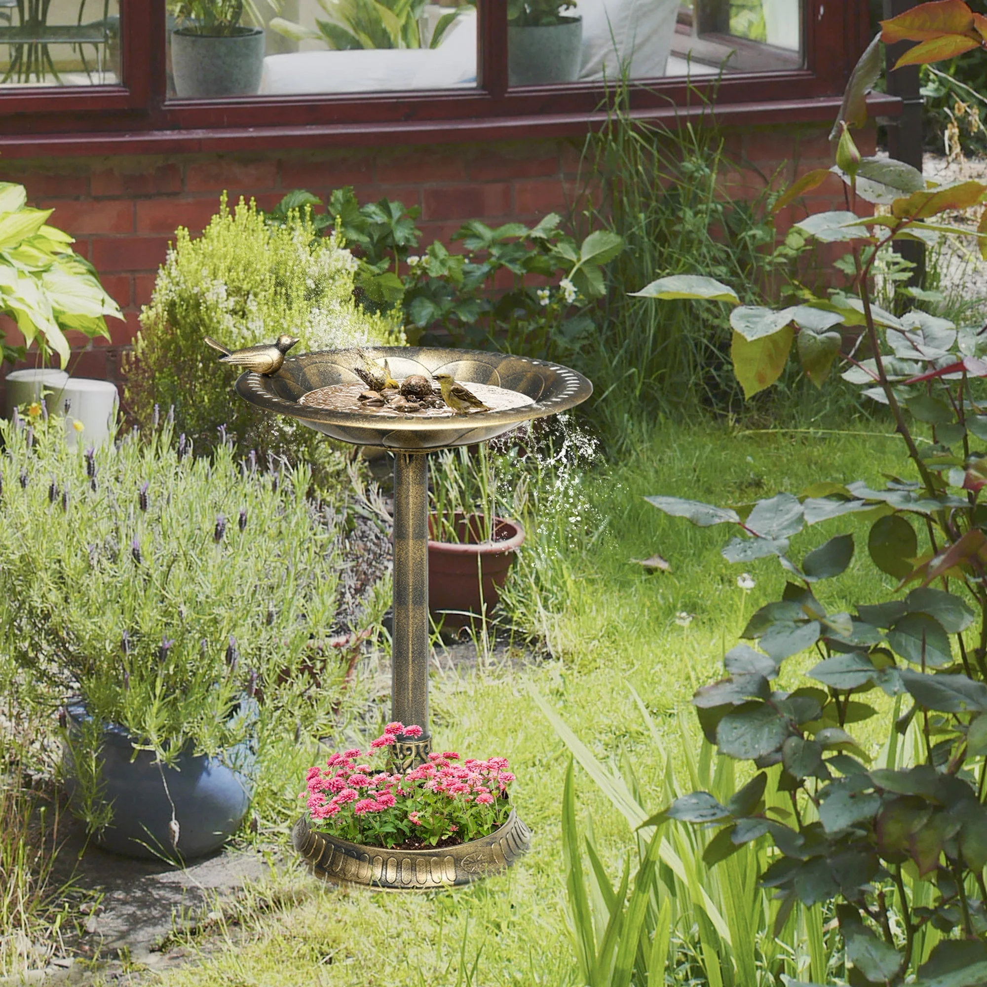 Outsunny 28' Antique Bronze Bird Bath with Pedestal Flower Planter Base - Image 2