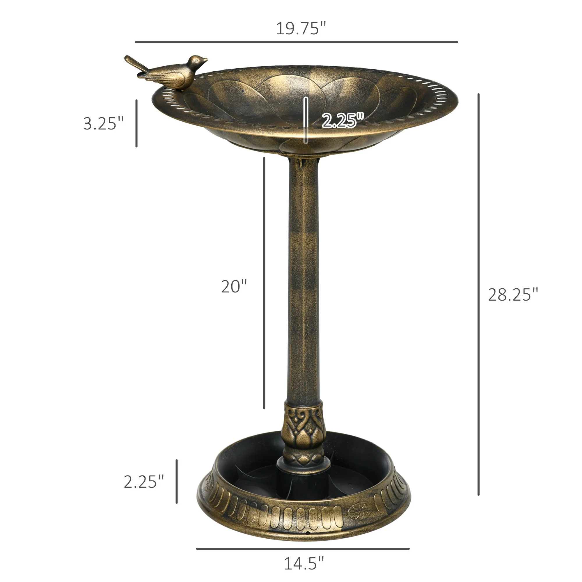 Outsunny 28' Antique Bronze Bird Bath with Pedestal Flower Planter Base - Image 3