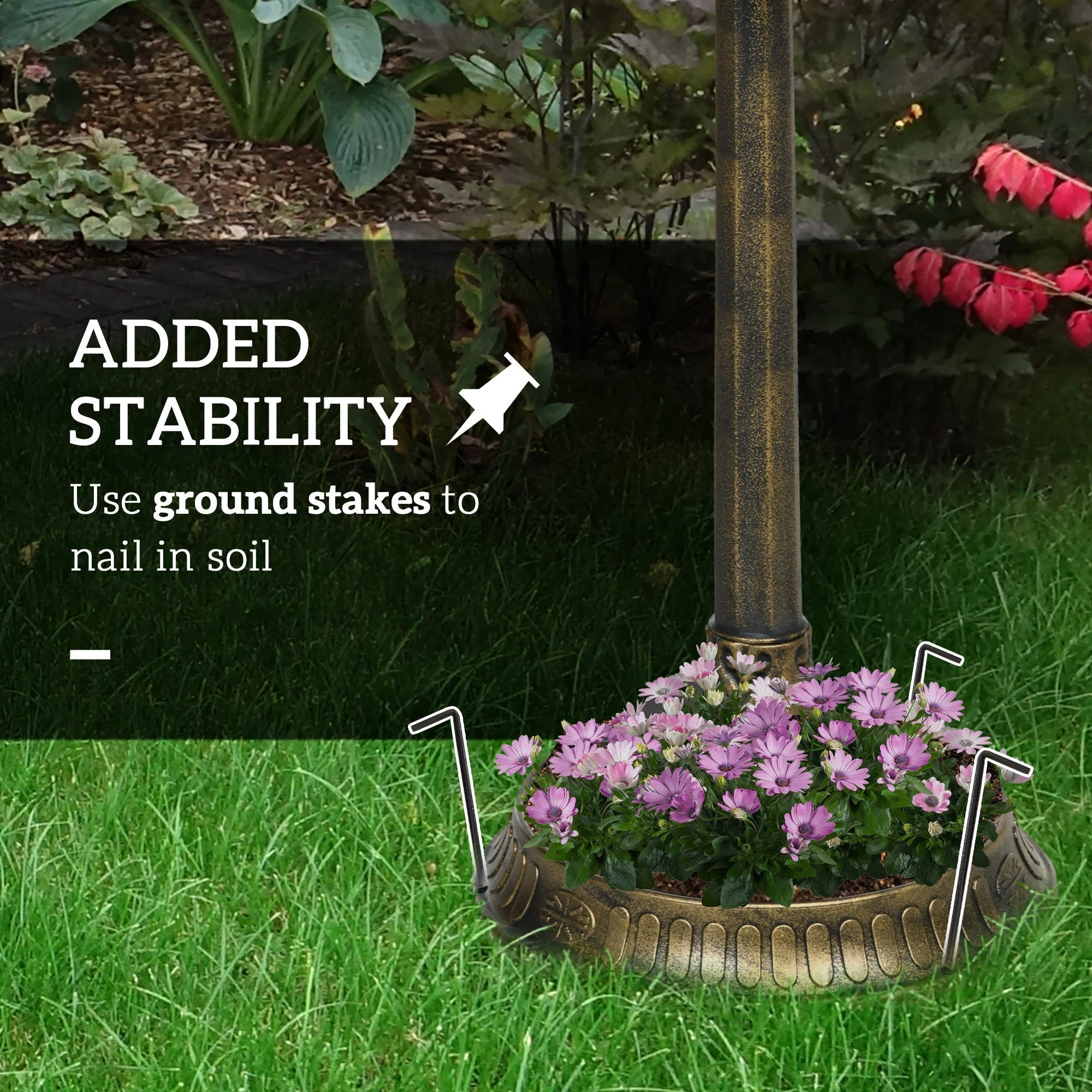 Outsunny 28' Antique Bronze Bird Bath with Pedestal Flower Planter Base - Image 7