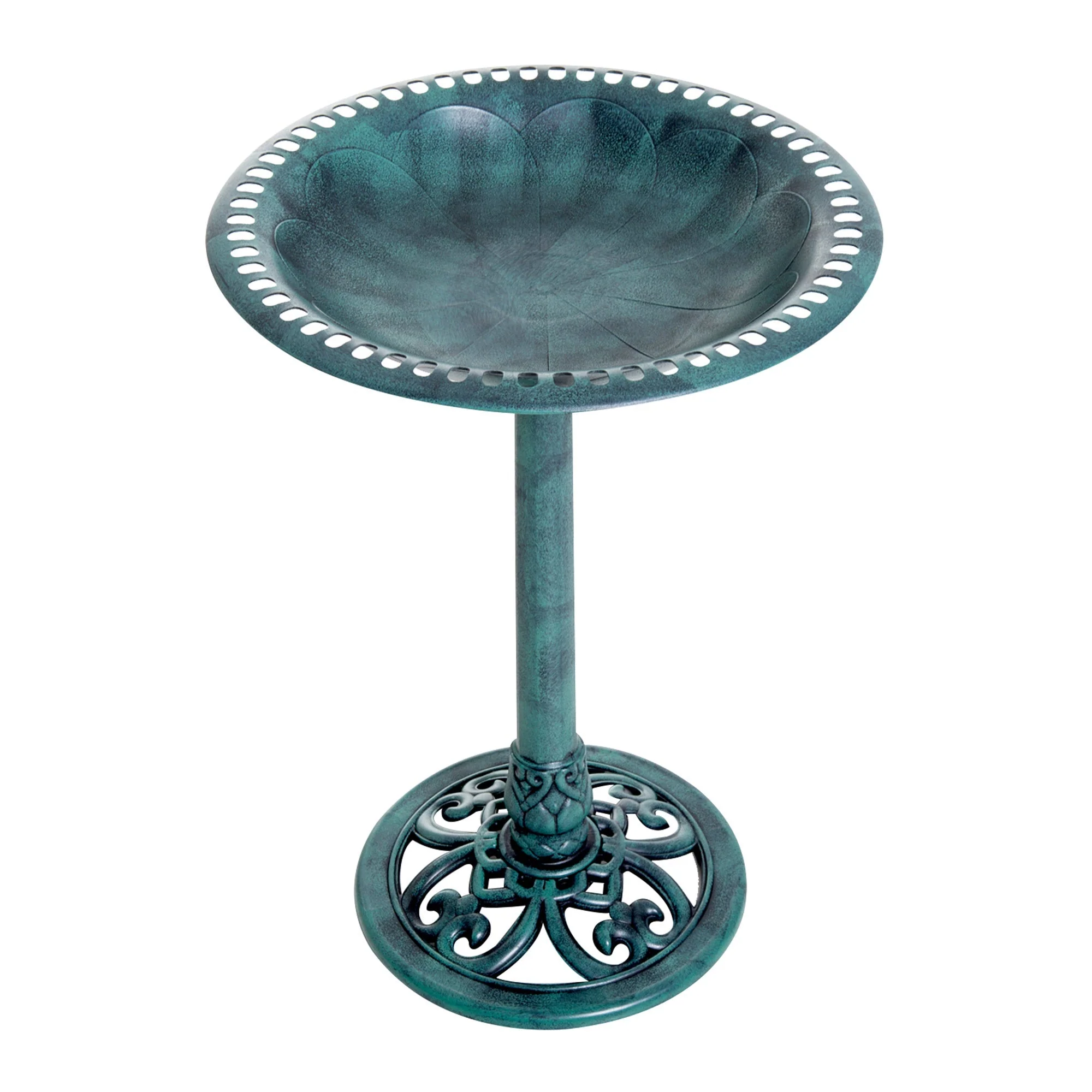 Outsunny 28'' Bird Bath Outdoor Resin Decor with Fleur De Lis Pattern