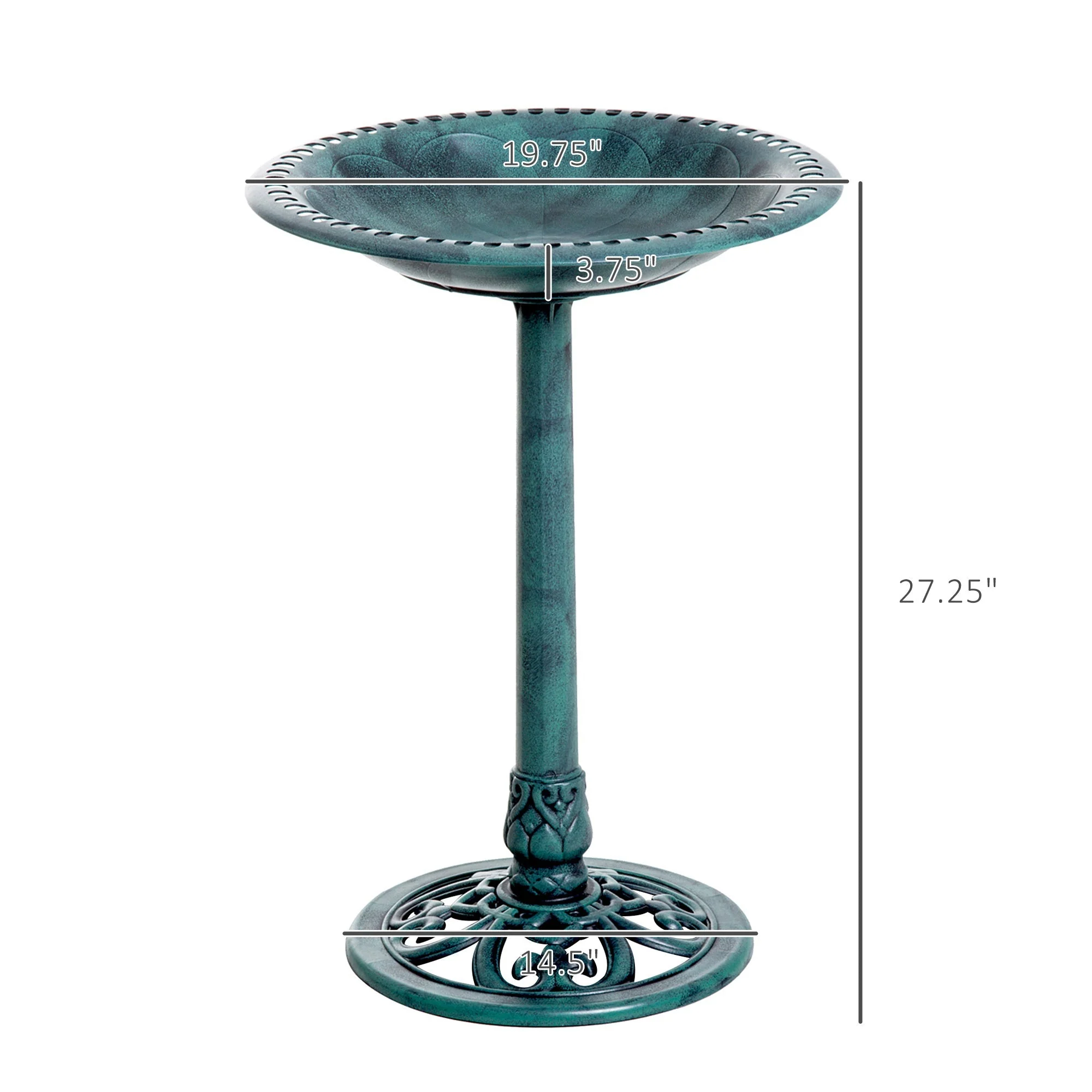 Outsunny 28'' Bird Bath Outdoor Resin Decor with Fleur De Lis Pattern - Image 10
