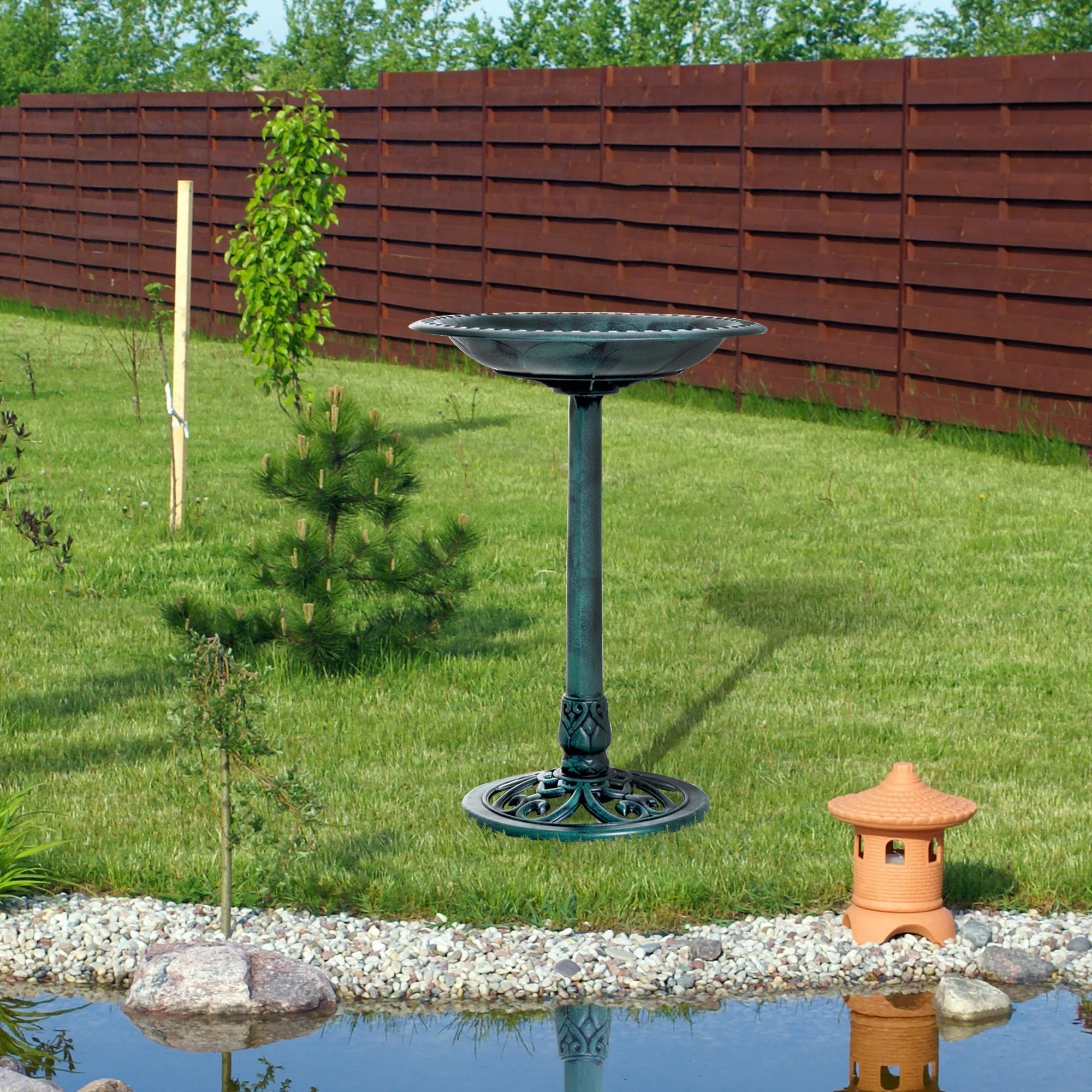Outsunny 28'' Bird Bath Outdoor Resin Decor with Fleur De Lis Pattern - Image 11