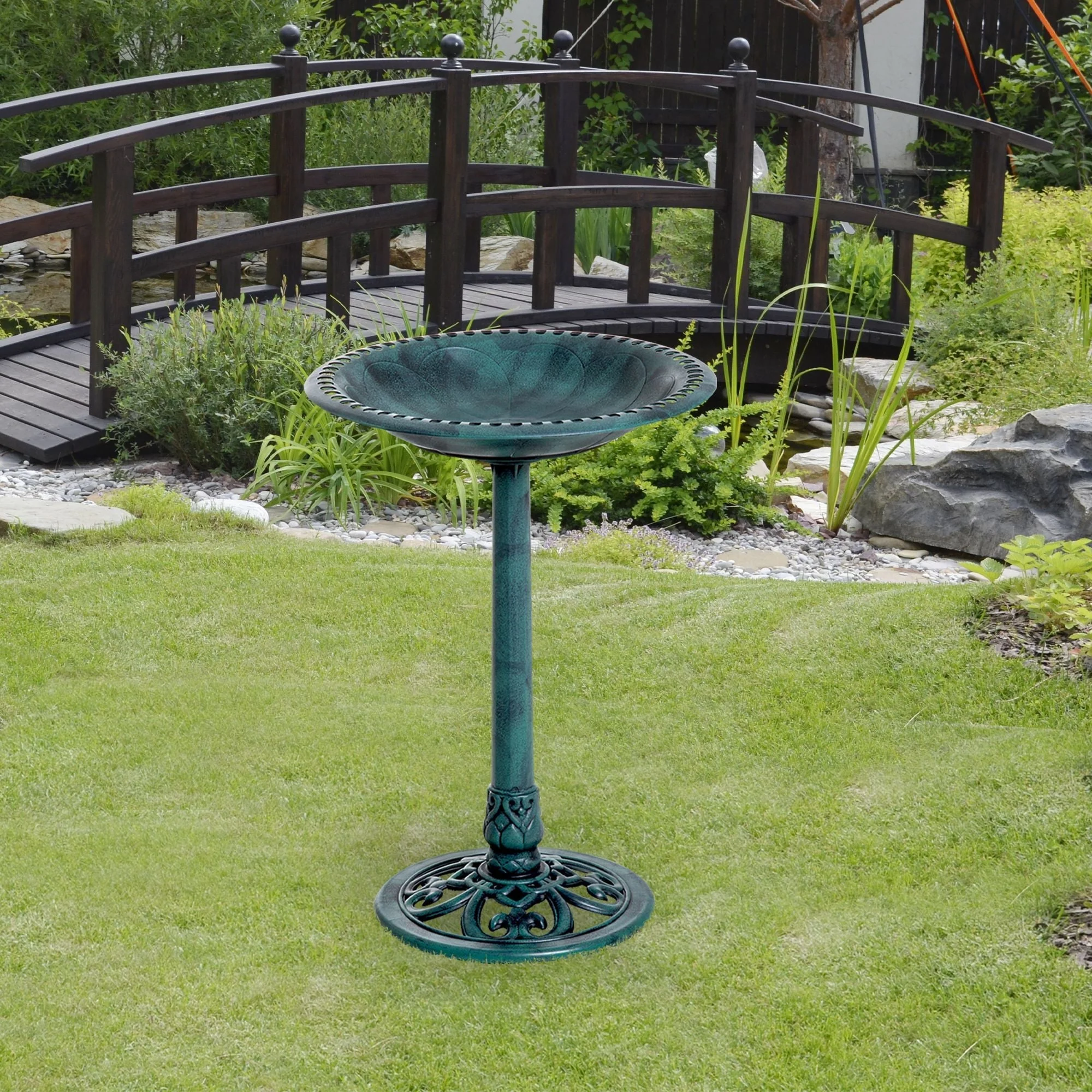 Outsunny 28'' Bird Bath Outdoor Resin Decor with Fleur De Lis Pattern - Image 2