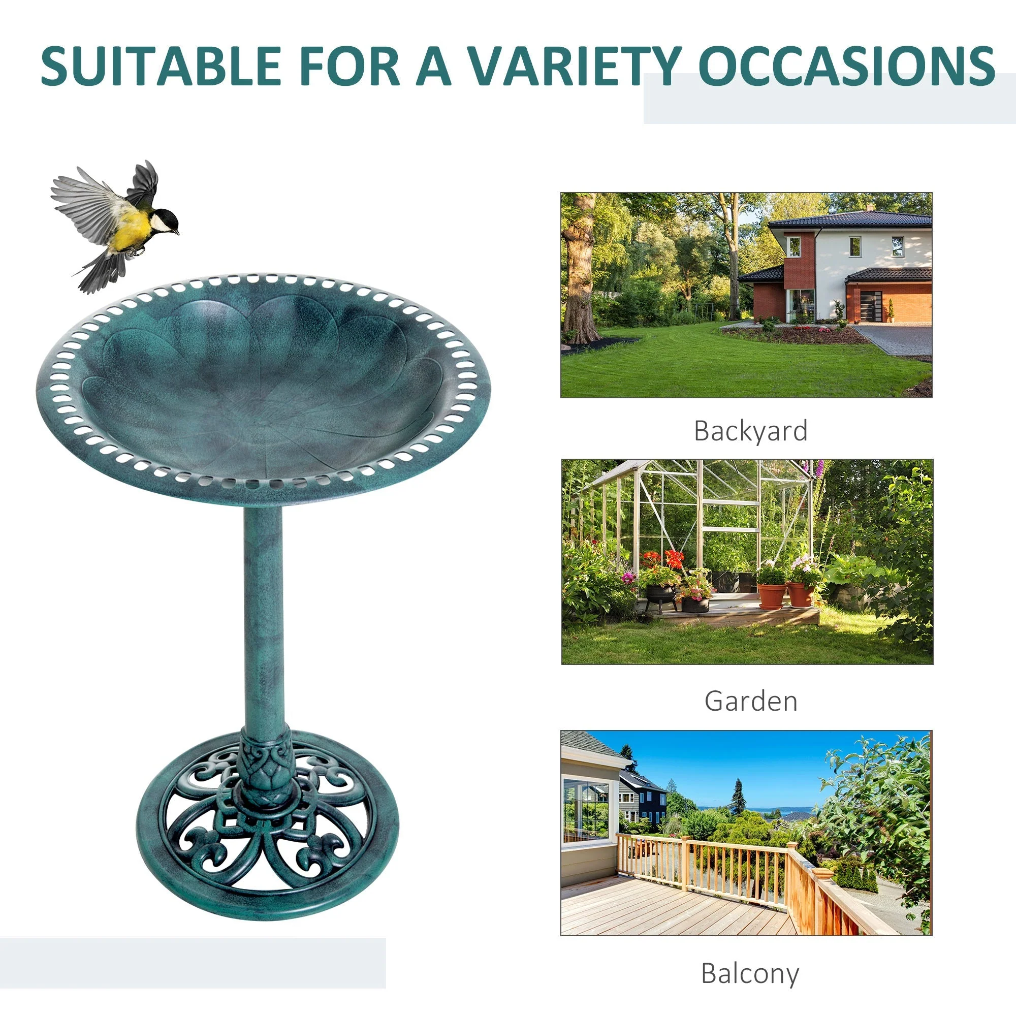 Outsunny 28'' Bird Bath Outdoor Resin Decor with Fleur De Lis Pattern - Image 4