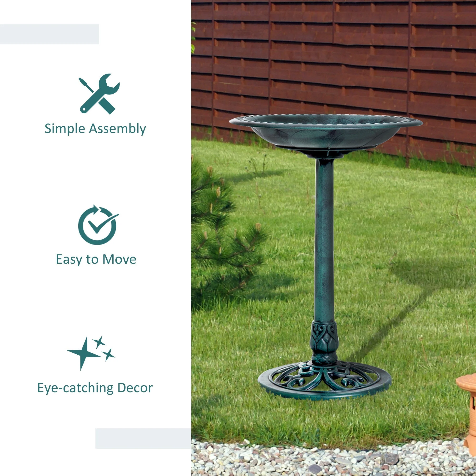 Outsunny 28'' Bird Bath Outdoor Resin Decor with Fleur De Lis Pattern - Image 7