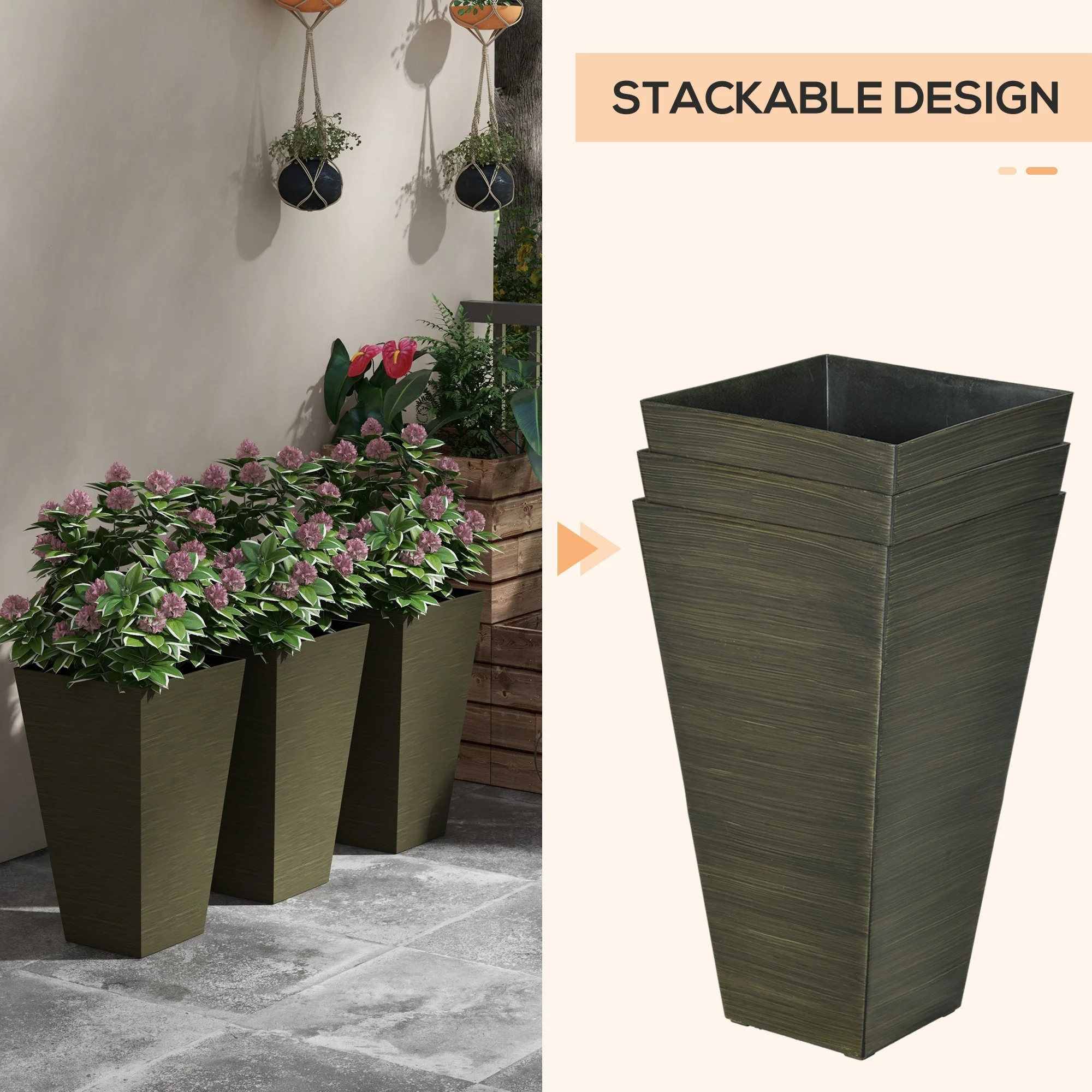 Outsunny 28" Tall Outdoor Planters, Set of 3 - Image 4