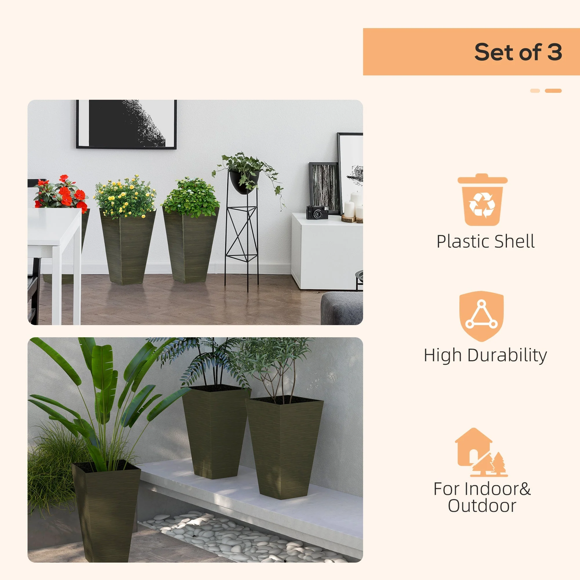 Outsunny 28" Tall Outdoor Planters, Set of 3 - Image 6