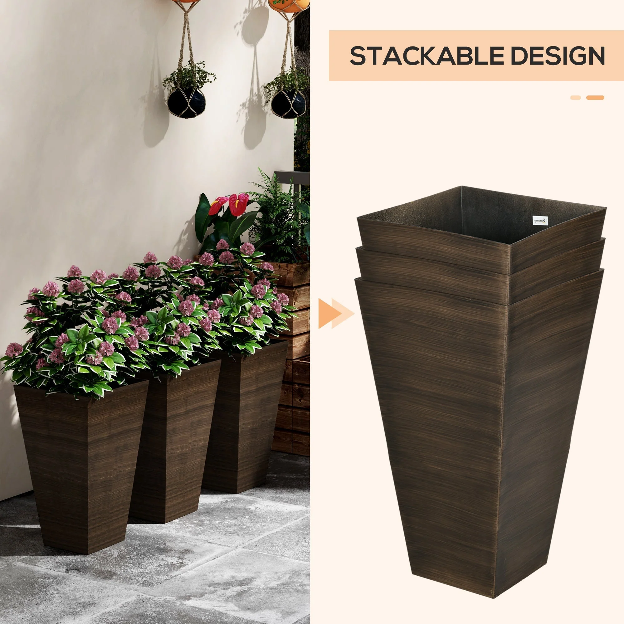 Outsunny 28" Tall Outdoor Planters, Set of 3 Large Taper Planters - Image 4