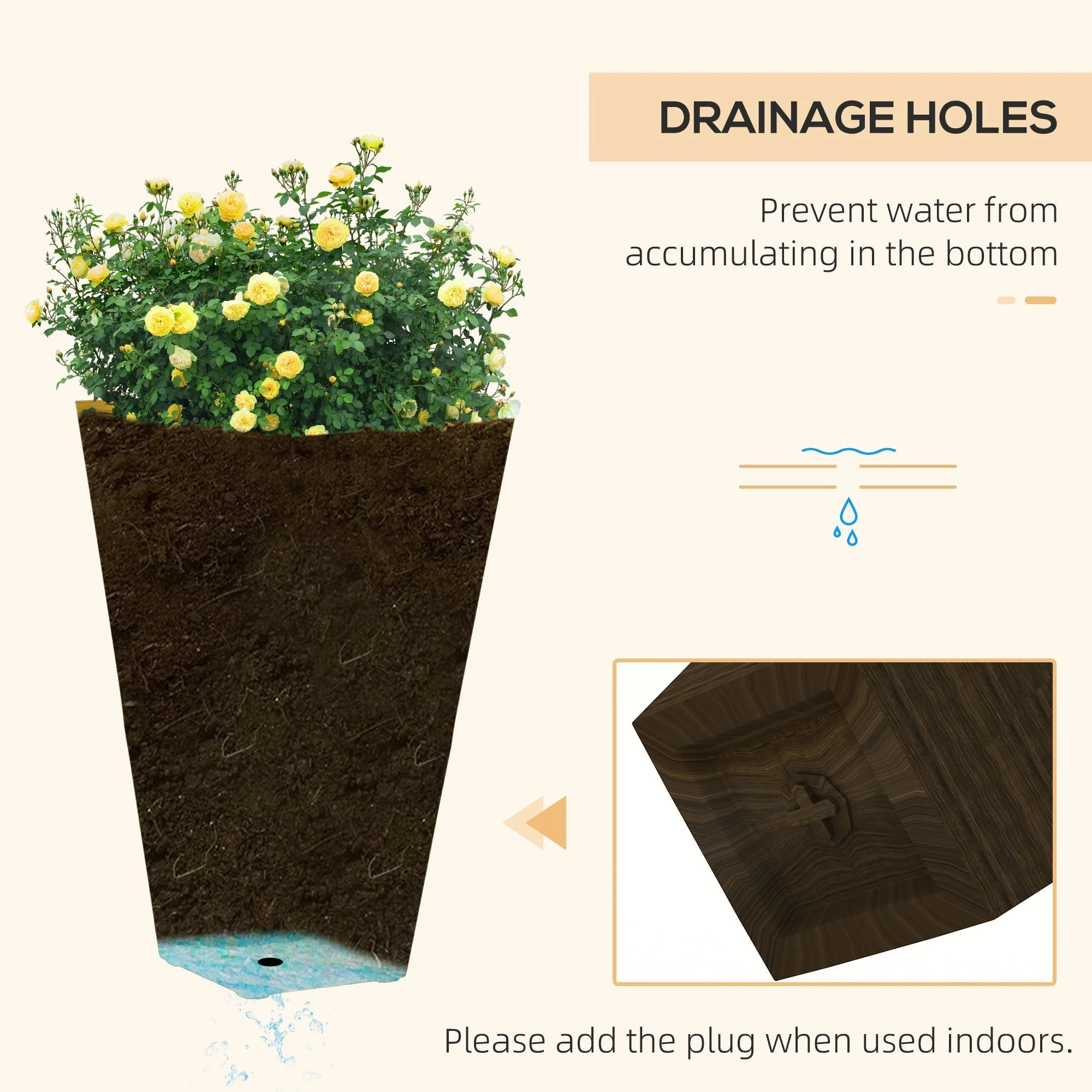 Outsunny 28" Tall Outdoor Planters, Set of 3 Large Taper Planters - Image 5