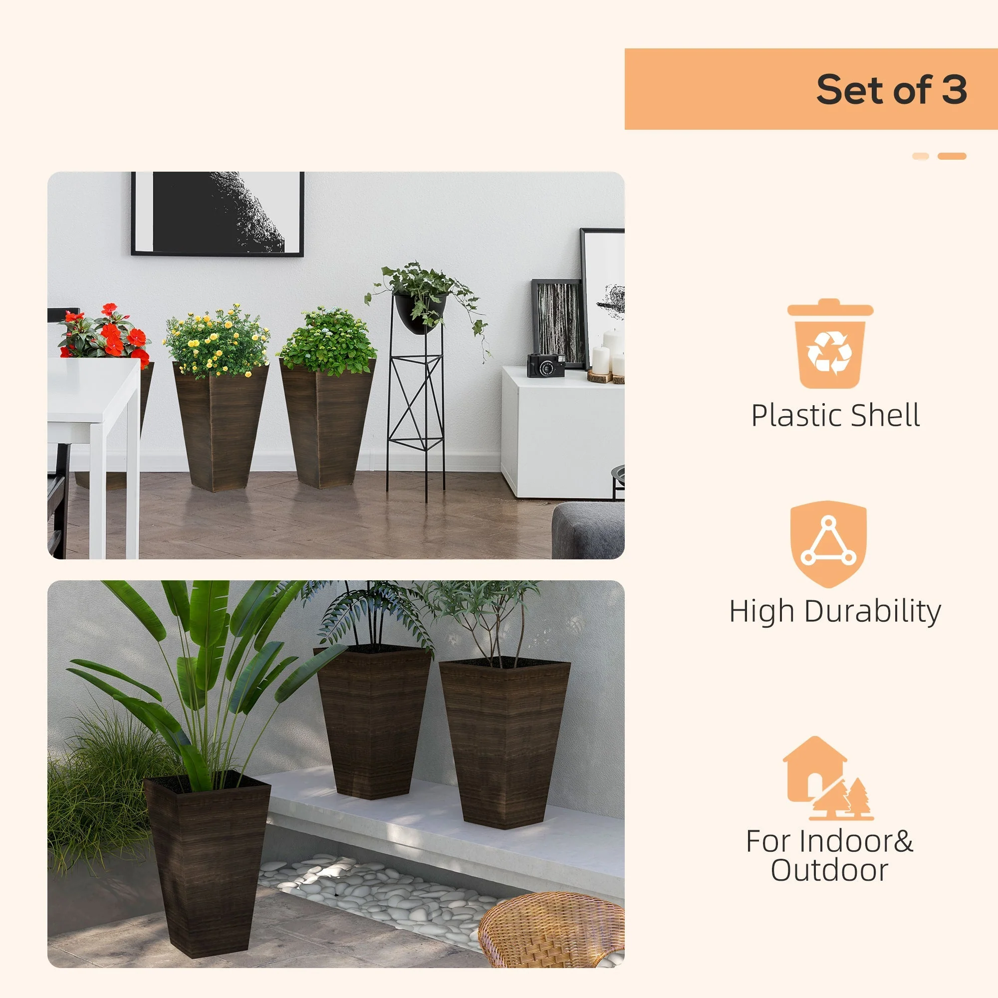 Outsunny 28" Tall Outdoor Planters, Set of 3 Large Taper Planters - Image 6