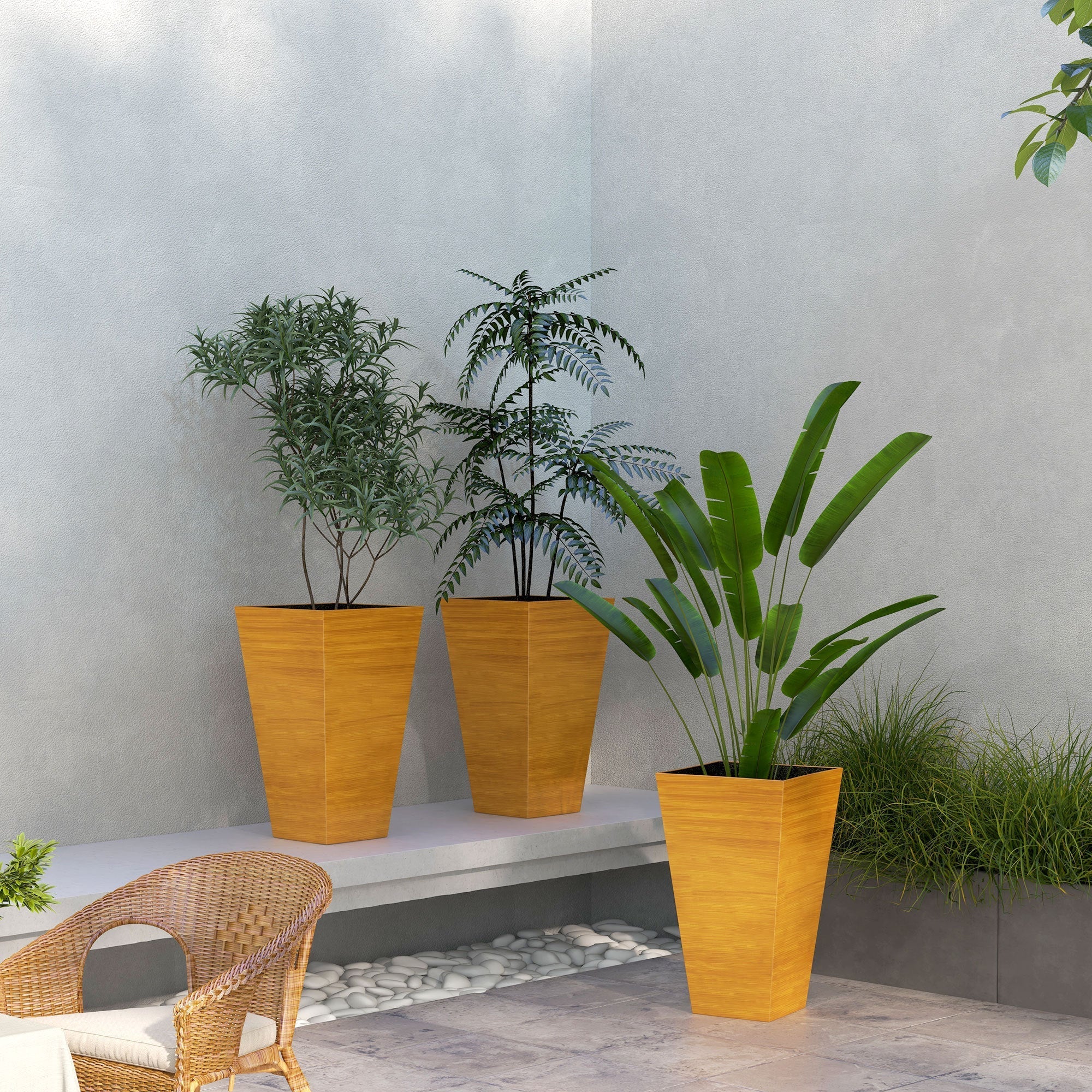 Outsunny 28" Tall Outdoor Planters Set of 3 with Drainage Holes - Image 2