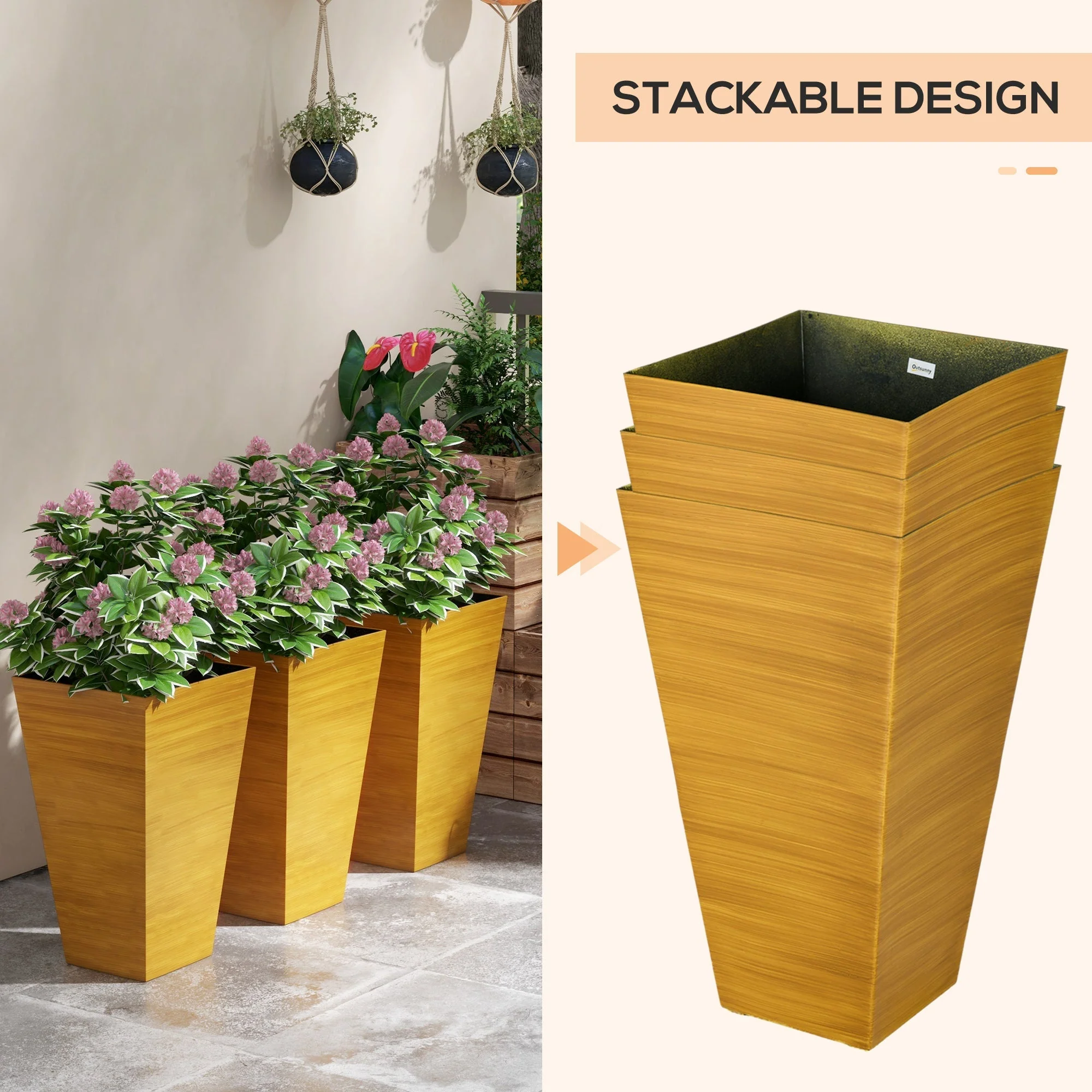 Outsunny 28" Tall Outdoor Planters Set of 3 with Drainage Holes - Image 4