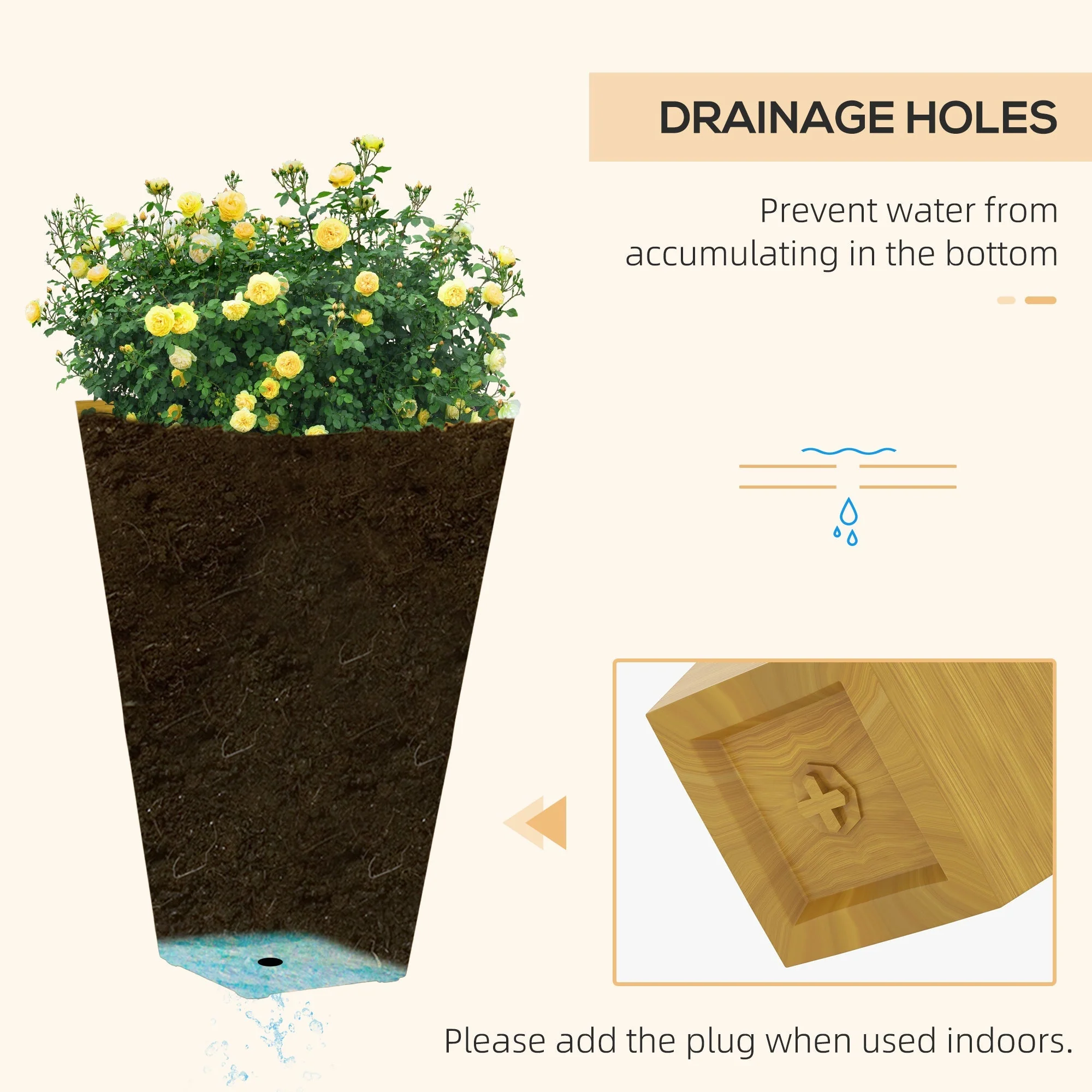 Outsunny 28" Tall Outdoor Planters Set of 3 with Drainage Holes - Image 5