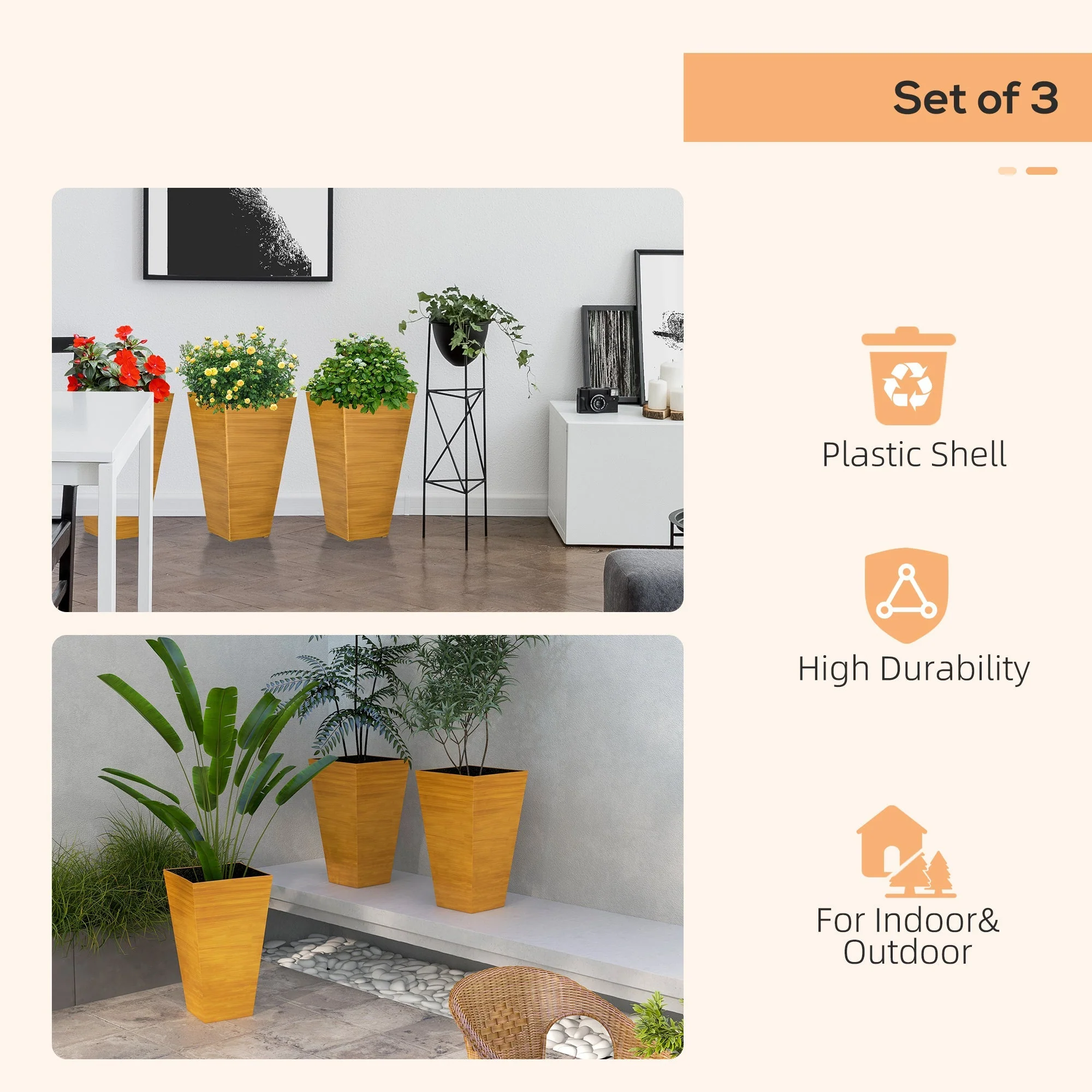 Outsunny 28" Tall Outdoor Planters Set of 3 with Drainage Holes - Image 6