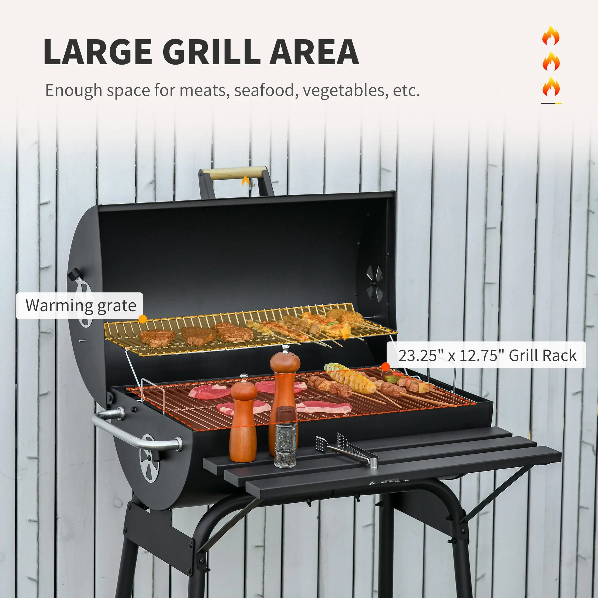 Outsunny 30' Portable Barrel Charcoal BBQ Grill Steel Outdoor Smoker - Image 4