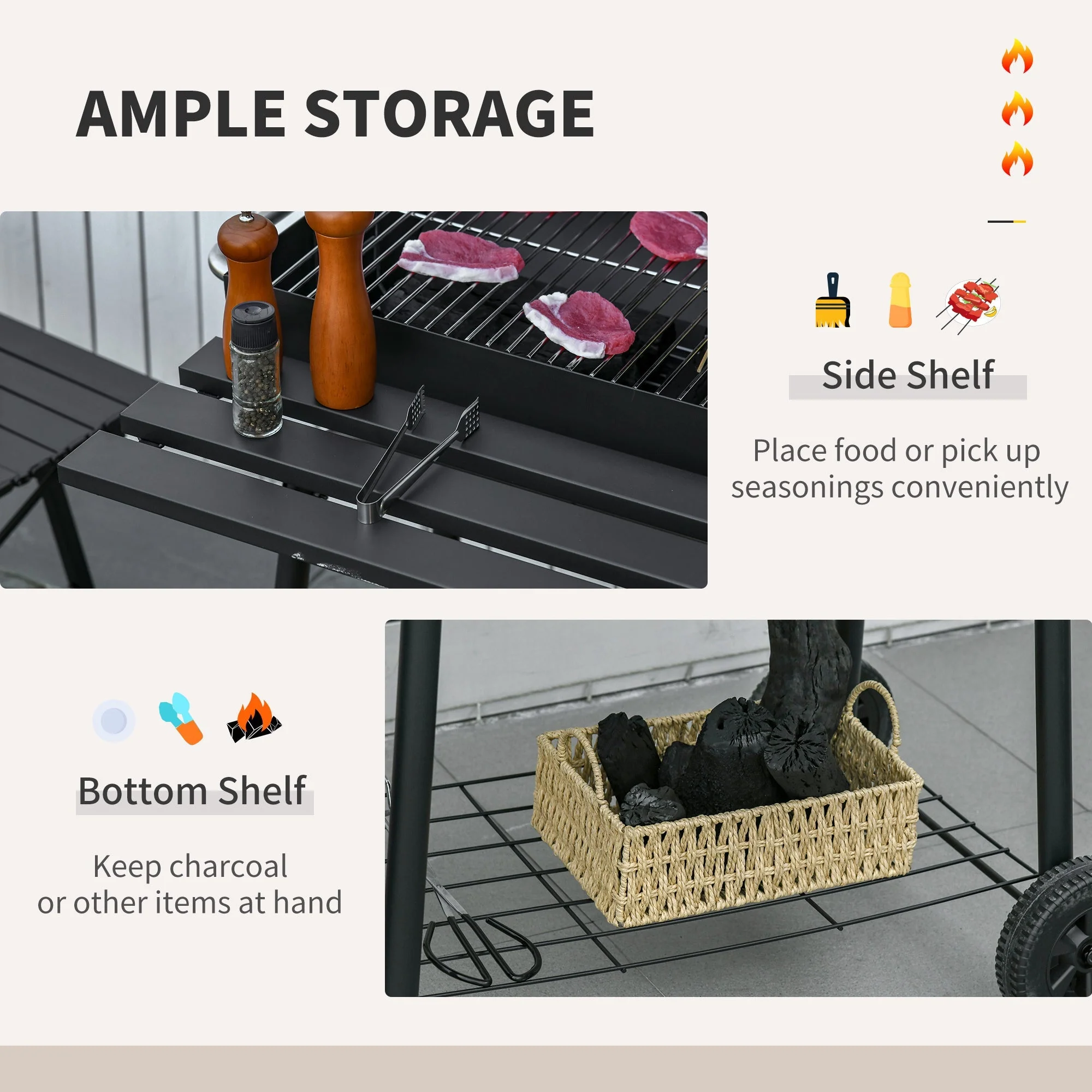 Outsunny 30' Portable Barrel Charcoal BBQ Grill Steel Outdoor Smoker - Image 5