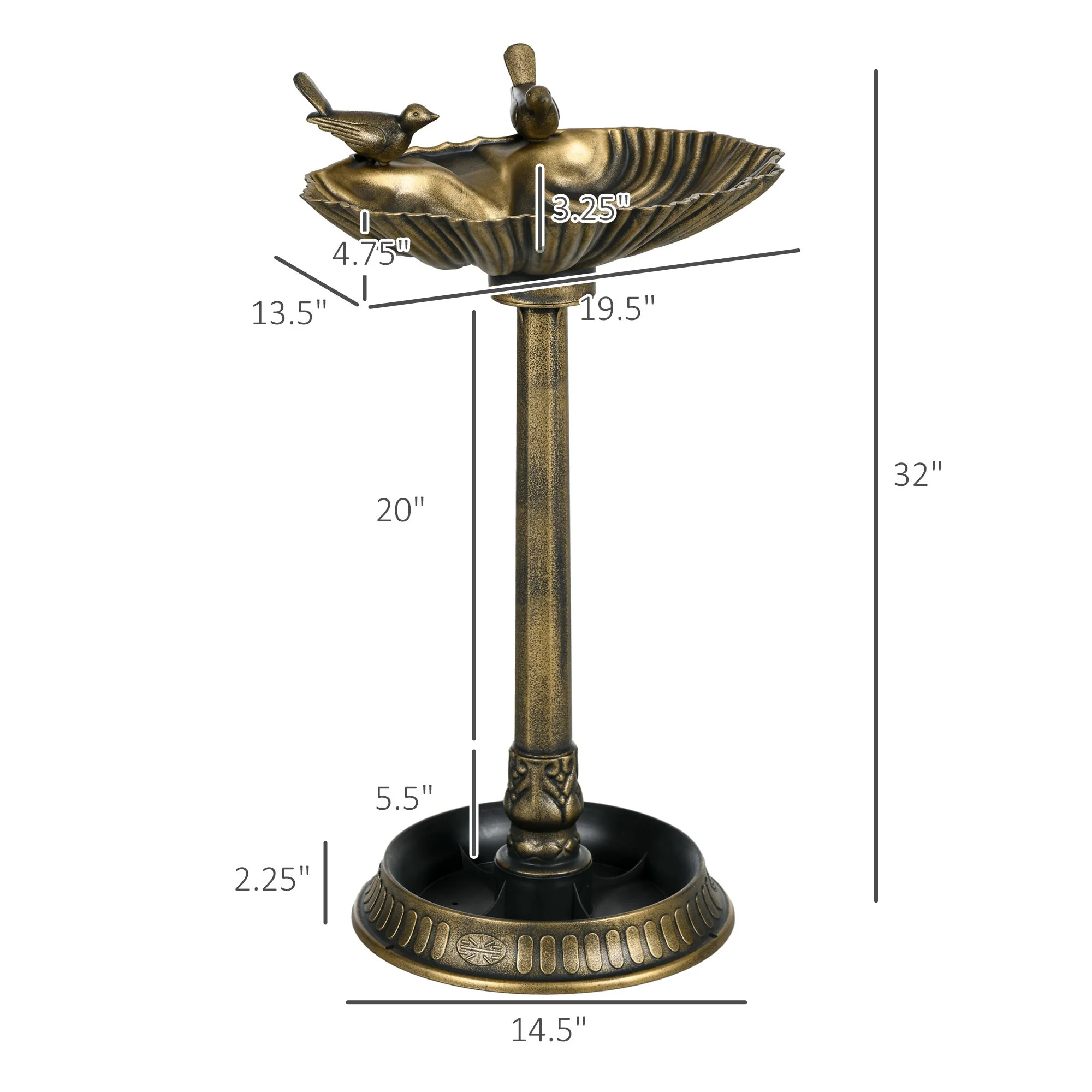 Outsunny 32' Antique Bird Bath with Pedestal Flower Planter Base - Image 3