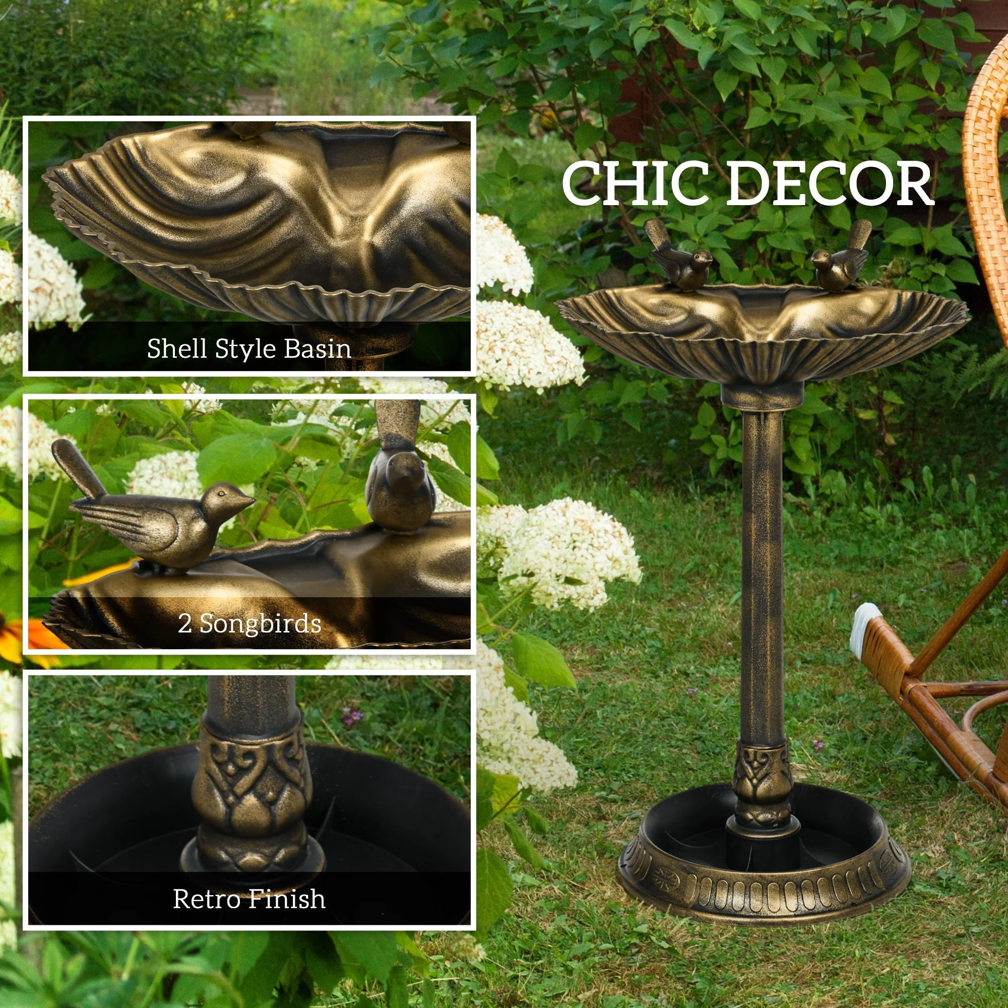 Outsunny 32' Antique Bird Bath with Pedestal Flower Planter Base - Image 5