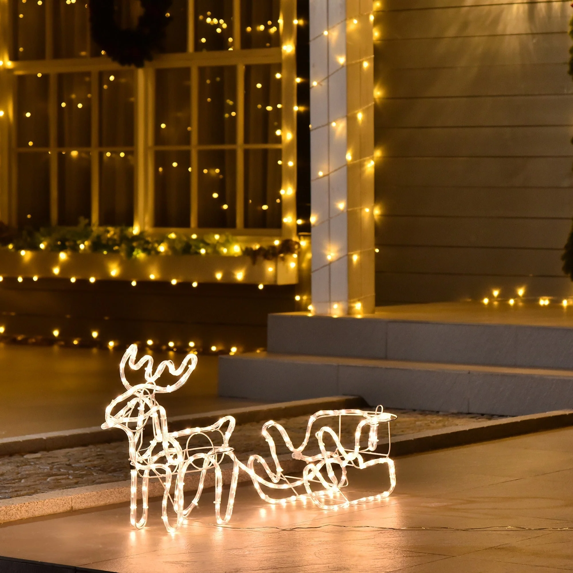 Outsunny 35' LED Reindeer Sleigh Outdoor Christmas Decoration - Image 2