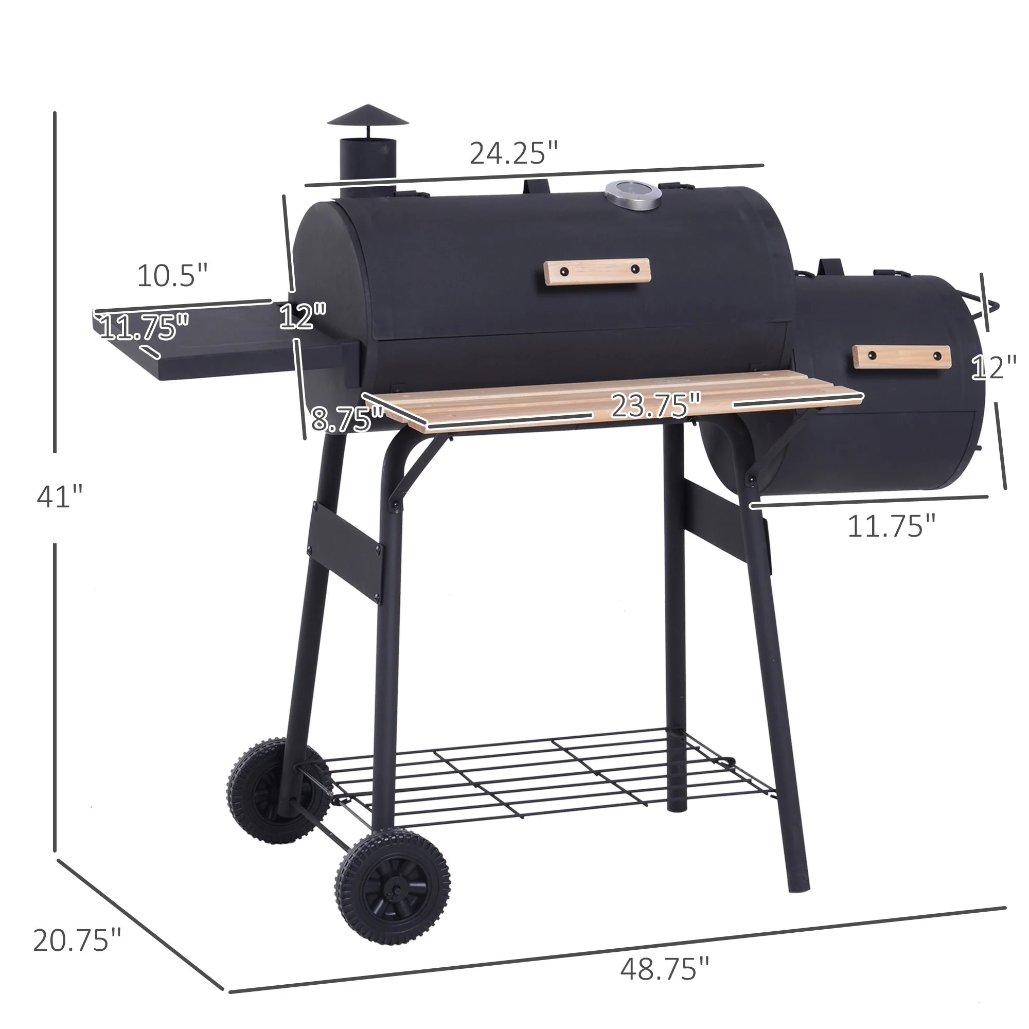 Outsunny 48' Steel Portable Backyard Charcoal BBQ Grill and Offset Smoker Combo - Image 3