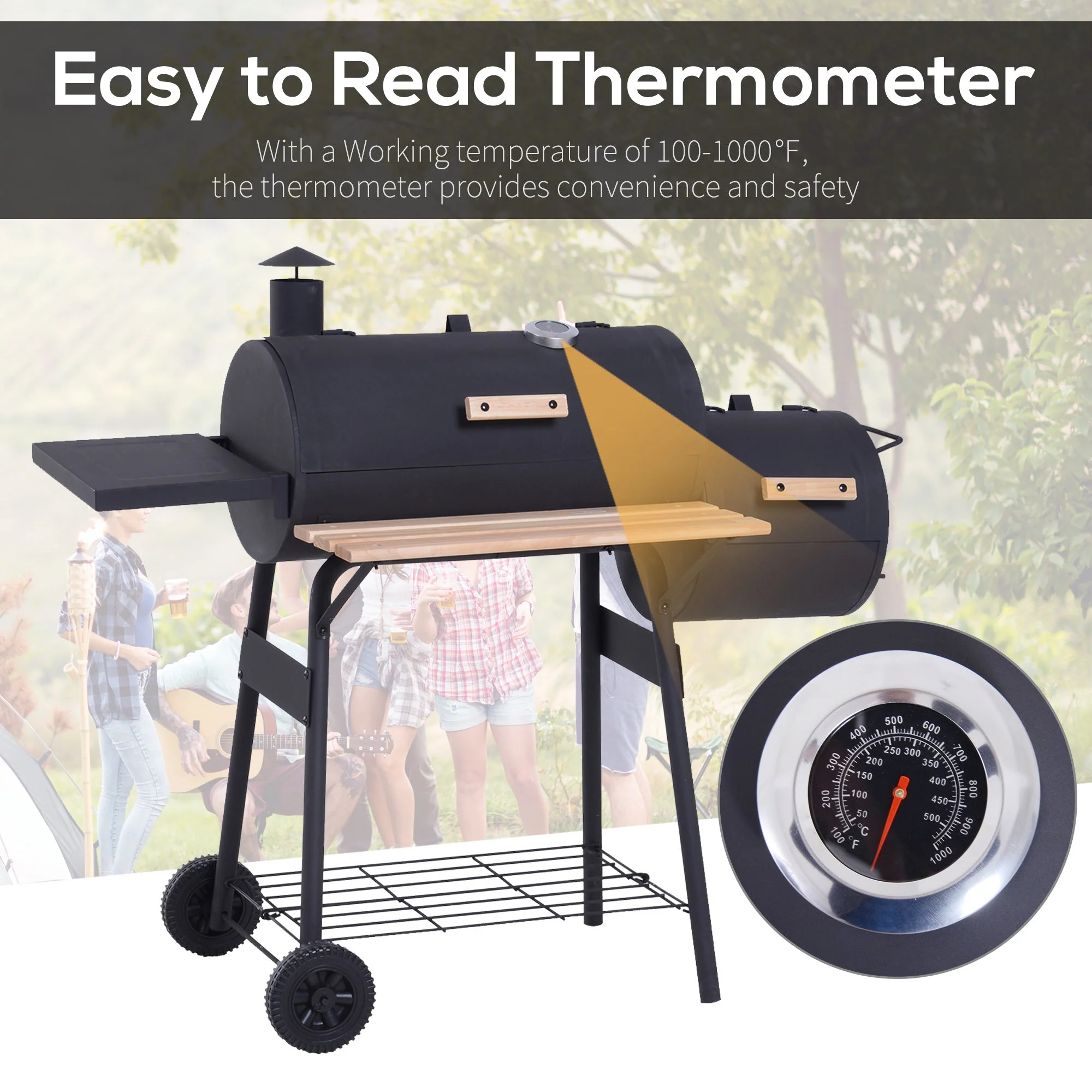 Outsunny 48' Steel Portable Backyard Charcoal BBQ Grill and Offset Smoker Combo - Image 4