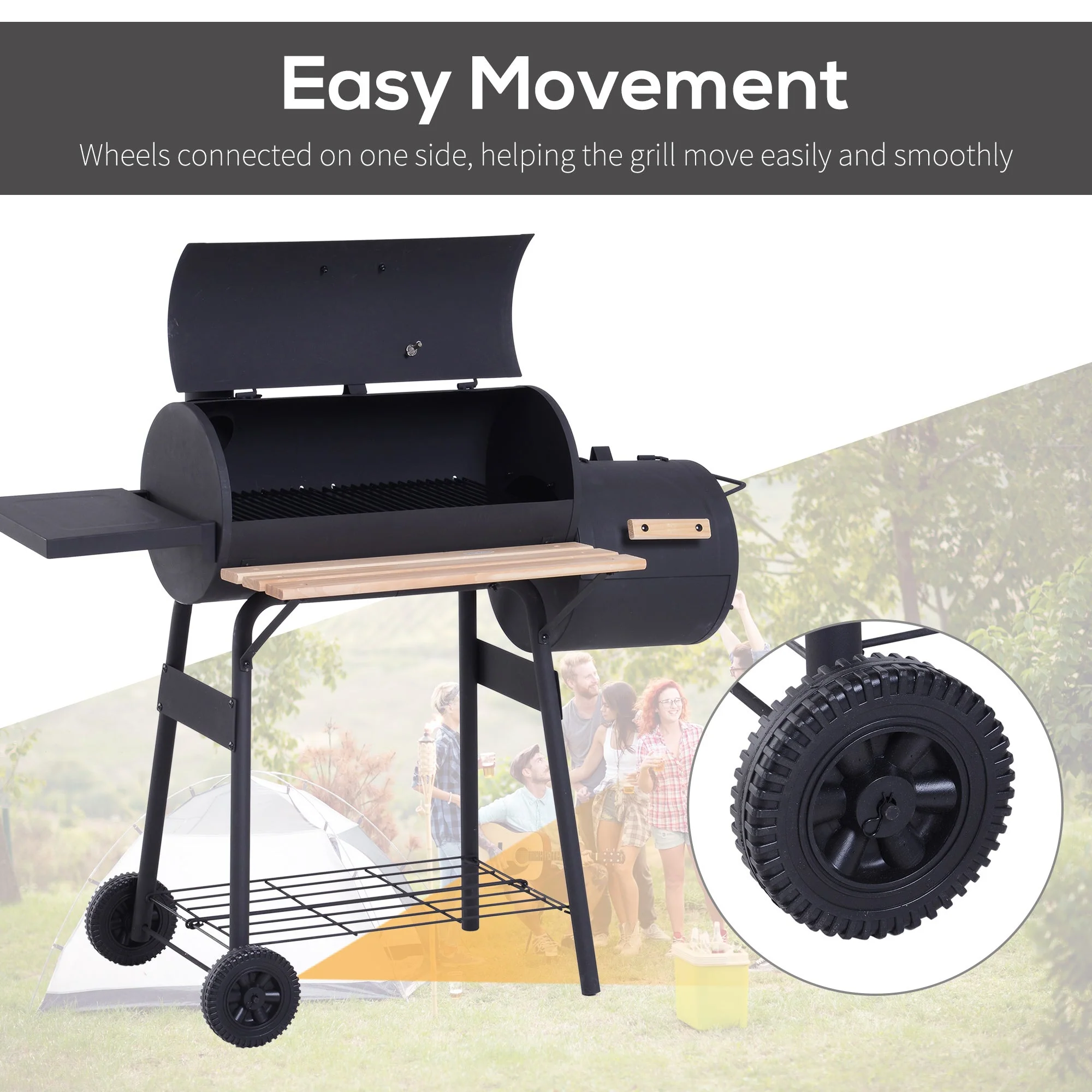 Outsunny 48' Steel Portable Backyard Charcoal BBQ Grill and Offset Smoker Combo - Image 5