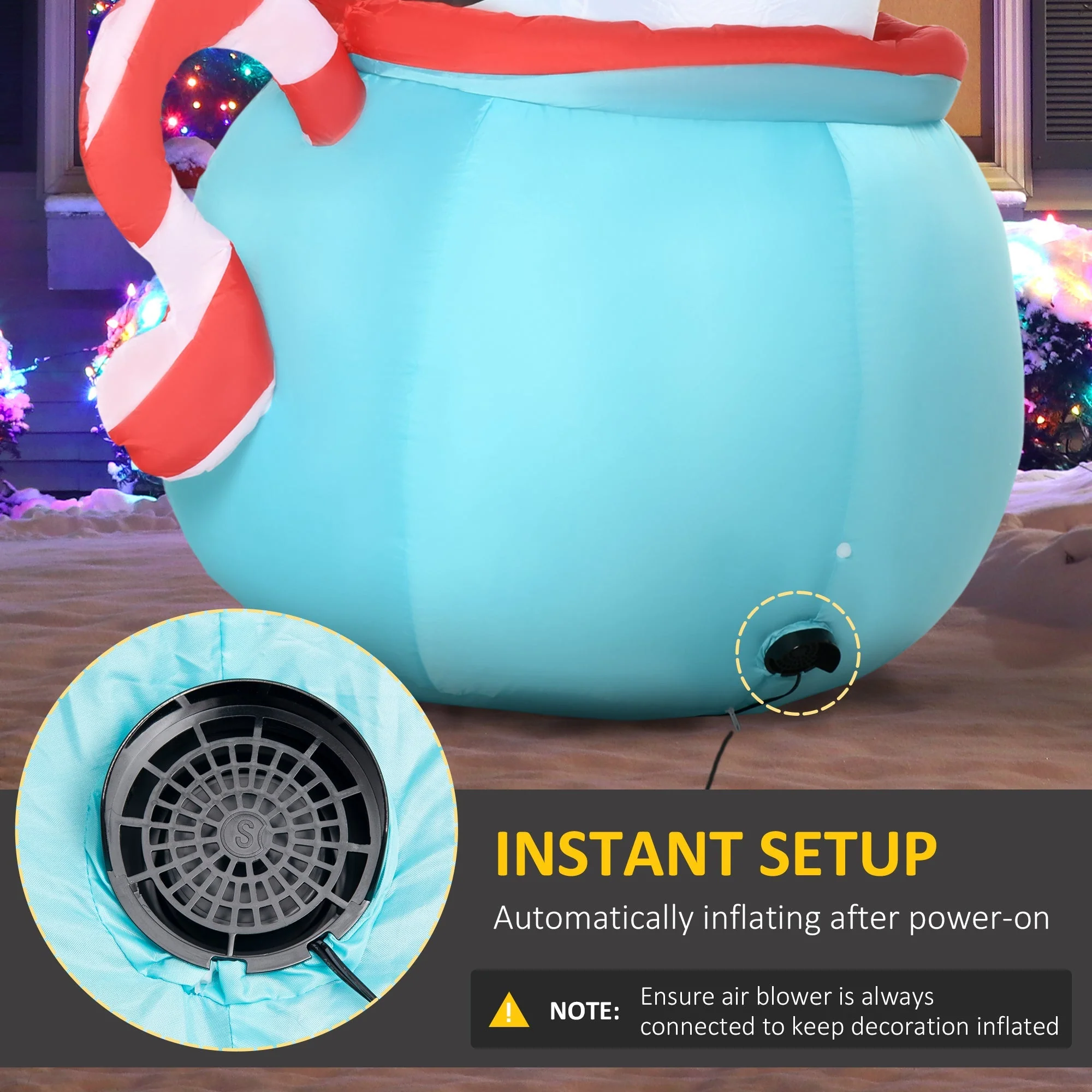 Outsunny 5ft Christmas Inflatable Outdoor Decoration Blessed Polar Bear and Penguins in the Cup - Image 3