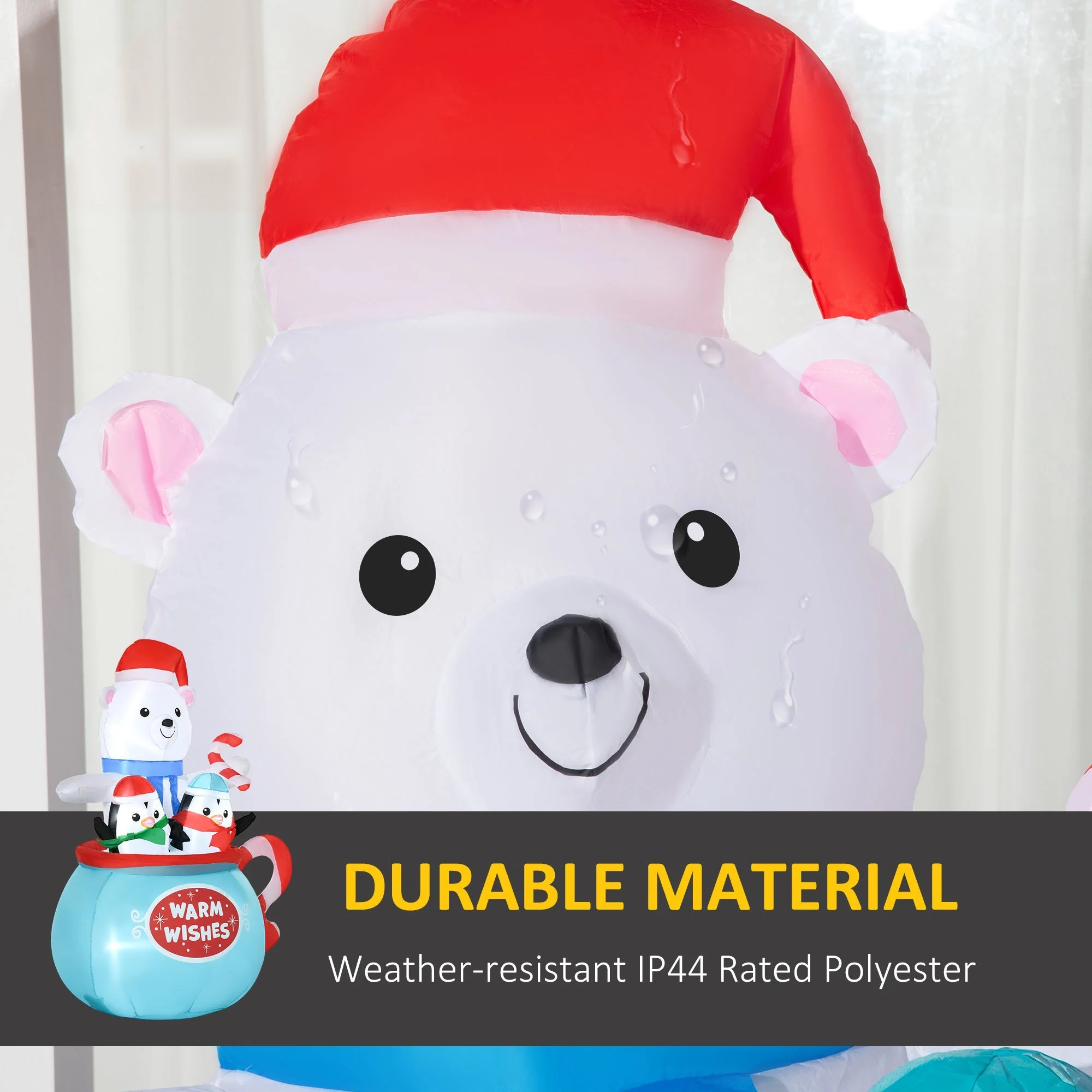 Outsunny 5ft Christmas Inflatable Outdoor Decoration Blessed Polar Bear and Penguins in the Cup - Image 4