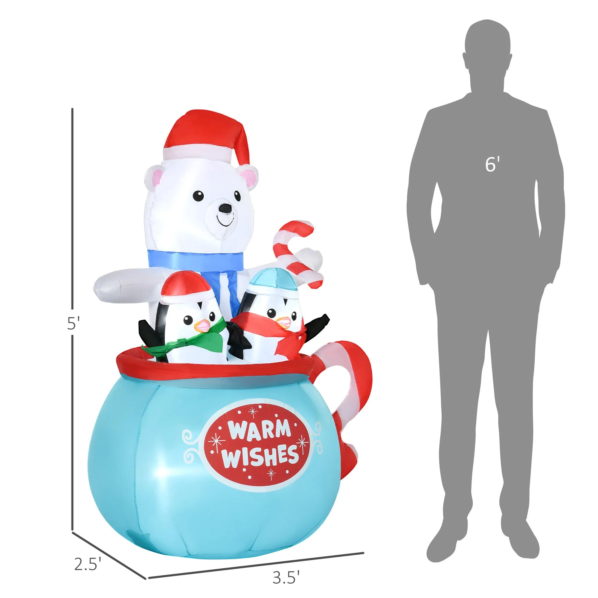 Outsunny 5ft Christmas Inflatable Outdoor Decoration Blessed Polar Bear and Penguins in the Cup - Image 6