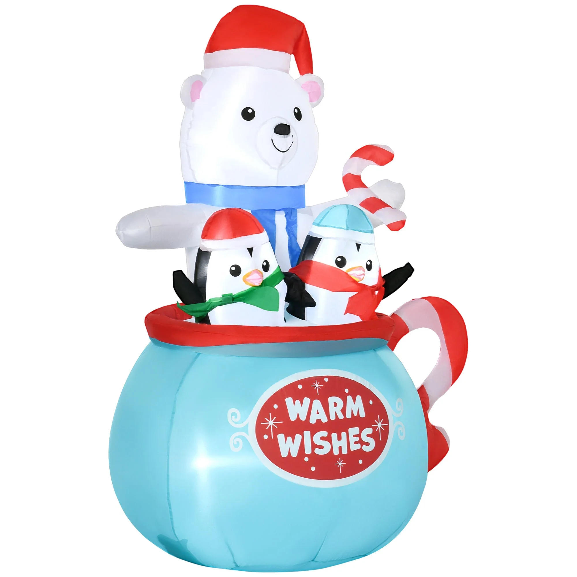 Outsunny 5ft Christmas Inflatable Outdoor Decoration Blessed Polar Bear and Penguins in the Cup - Image 9
