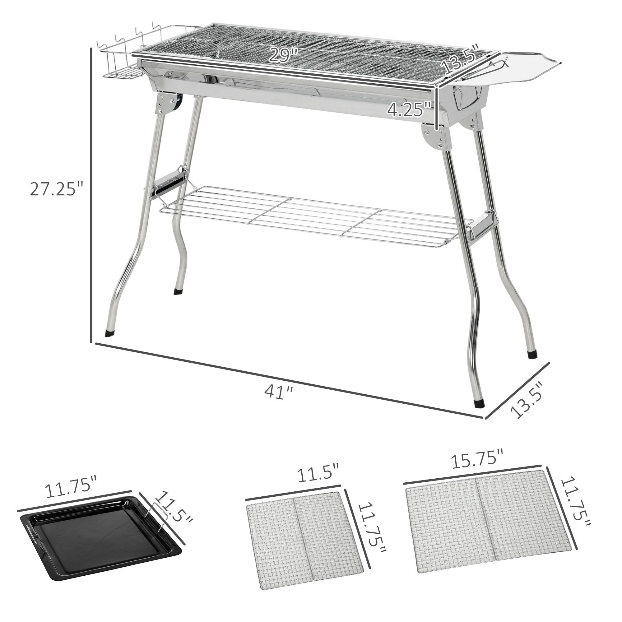 Outsunny Charcoal Grill Stainless Steel Portable Folding BBQ - Image 10