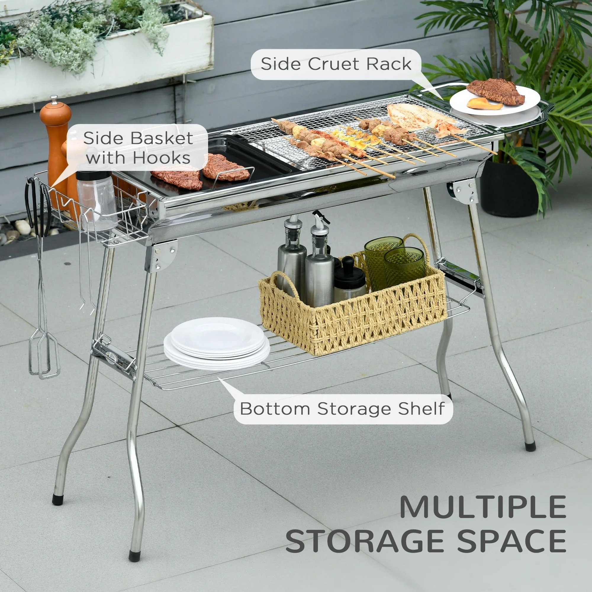 Outsunny Charcoal Grill Stainless Steel Portable Folding BBQ - Image 7