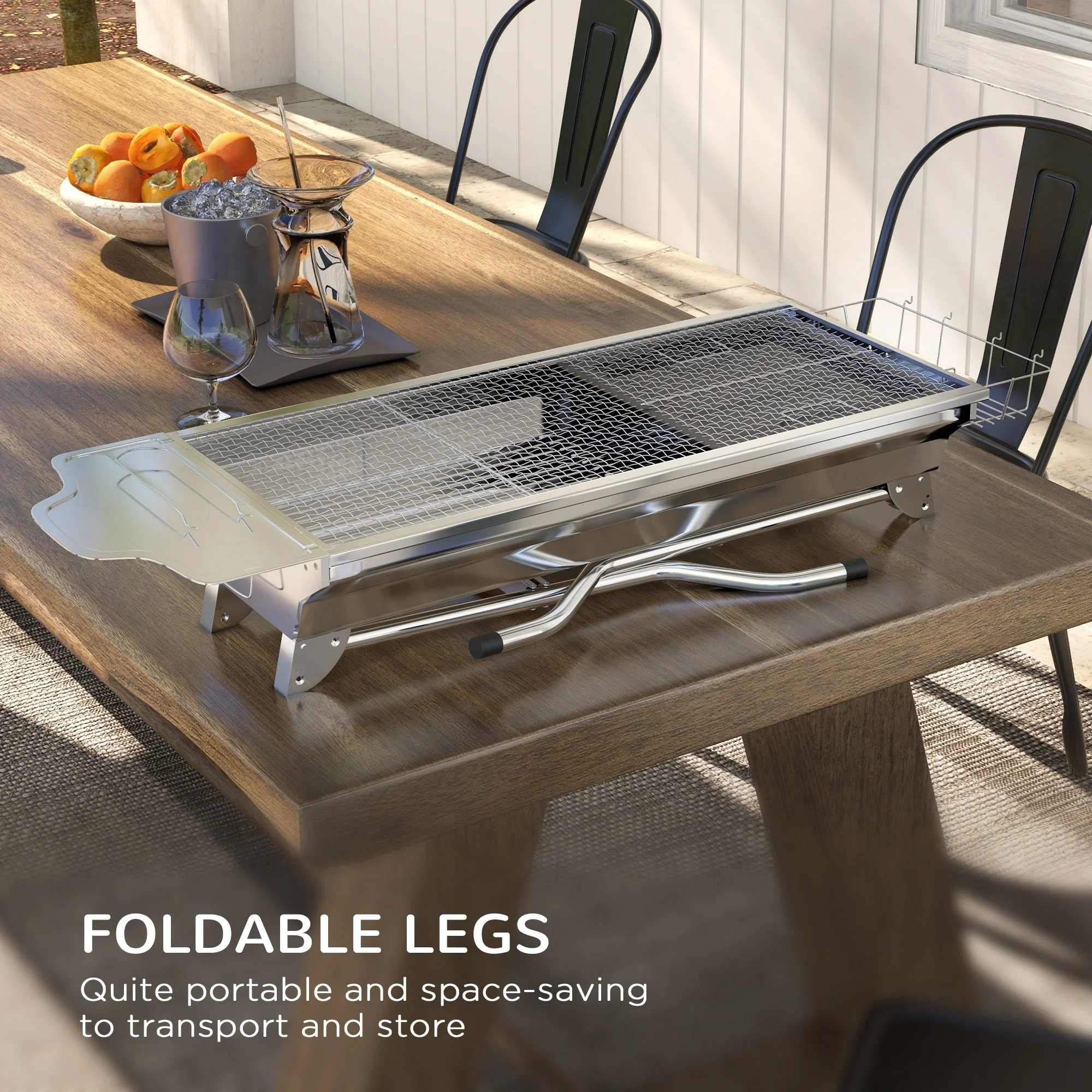 Outsunny Charcoal Grill Stainless Steel Portable Folding BBQ - Image 9