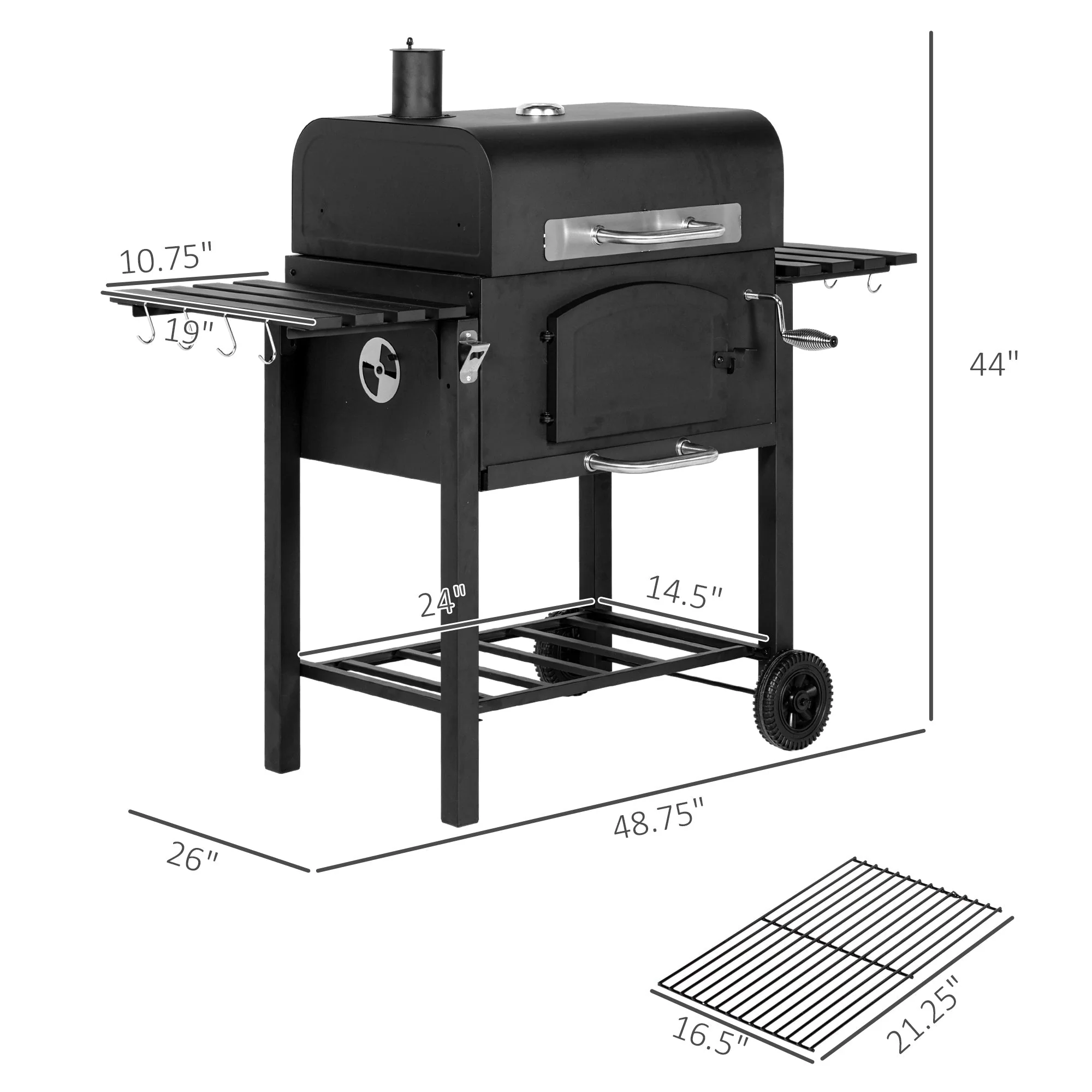 Outsunny Charcoal Grill with Adjustable Height & Folding Shelves - Image 3