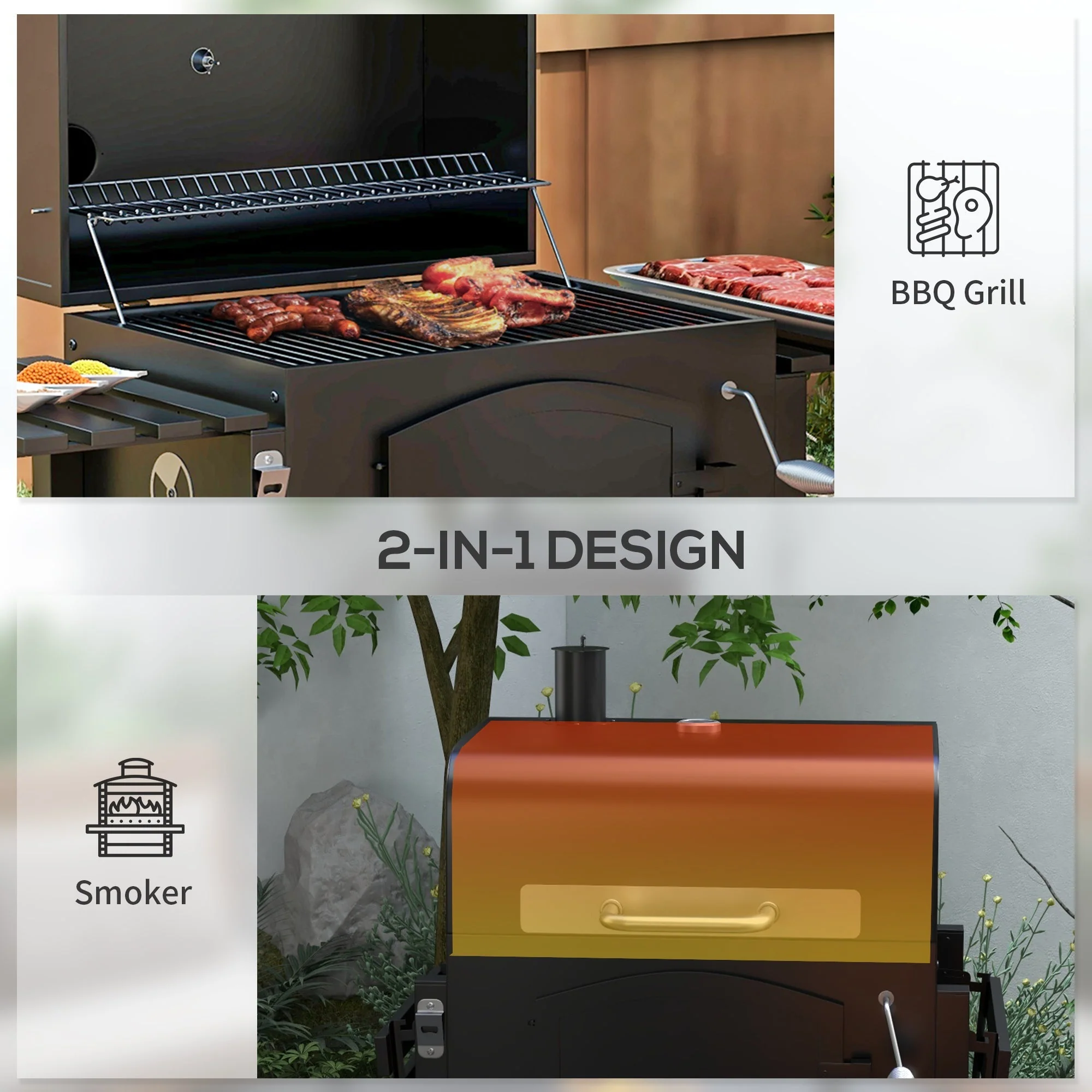 Outsunny Charcoal Grill with Adjustable Height & Folding Shelves - Image 4