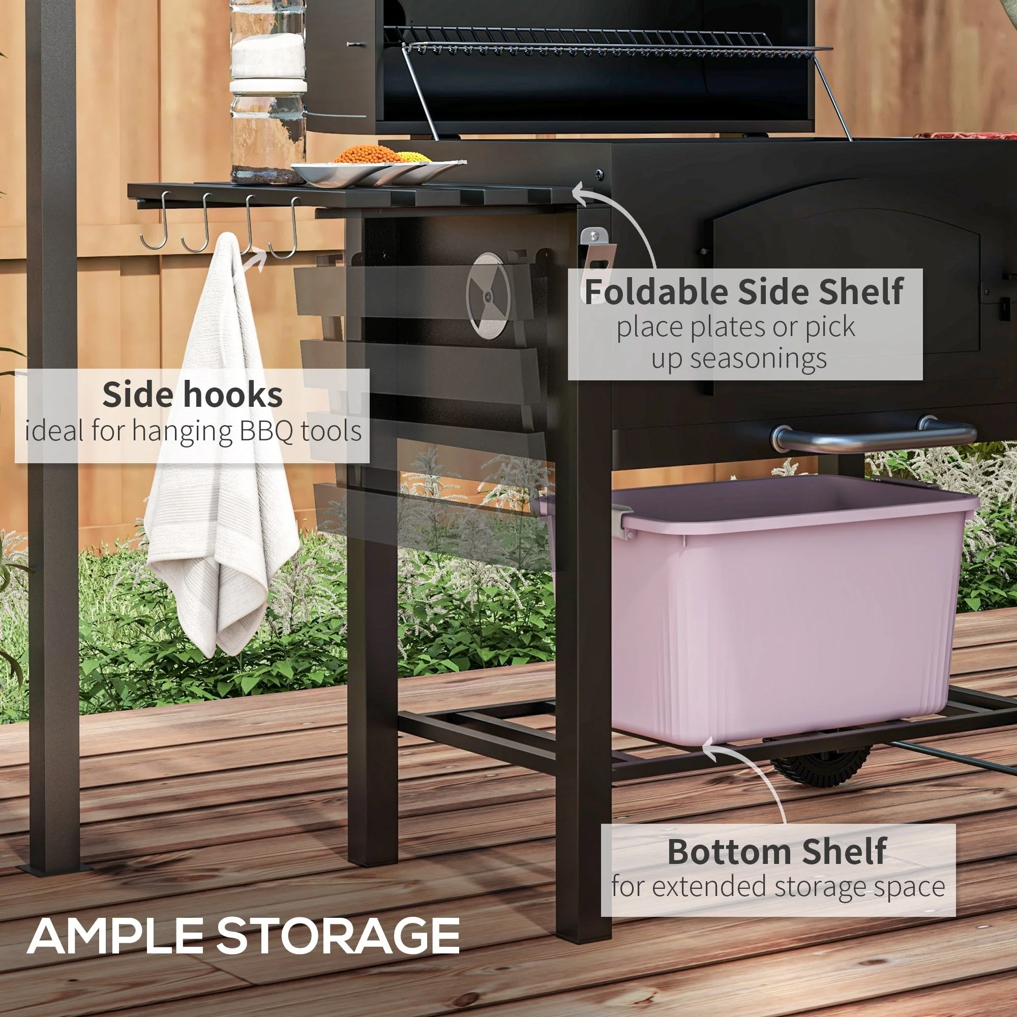 Outsunny Charcoal Grill with Adjustable Height & Folding Shelves - Image 6