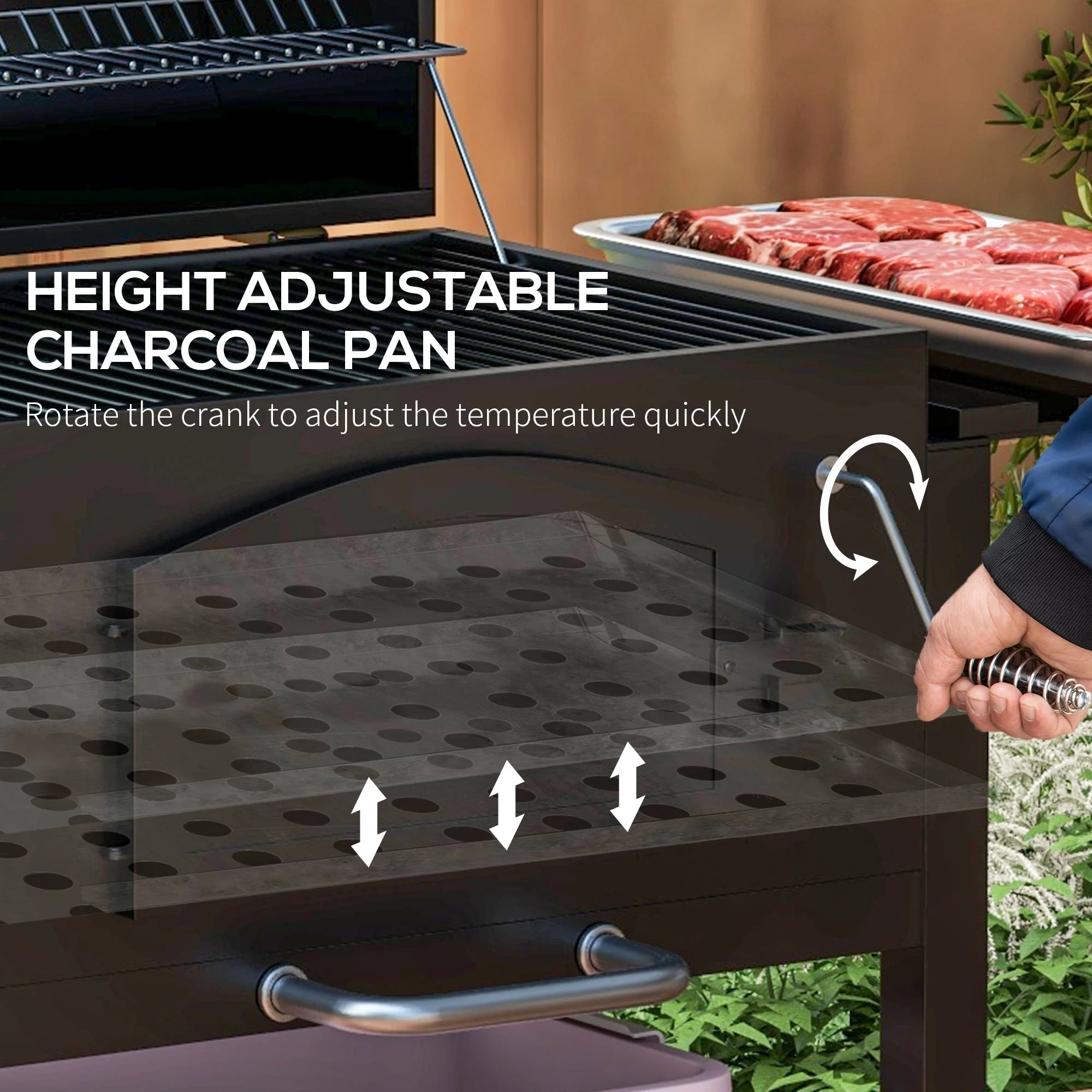 Outsunny Charcoal Grill with Adjustable Height & Folding Shelves - Image 7