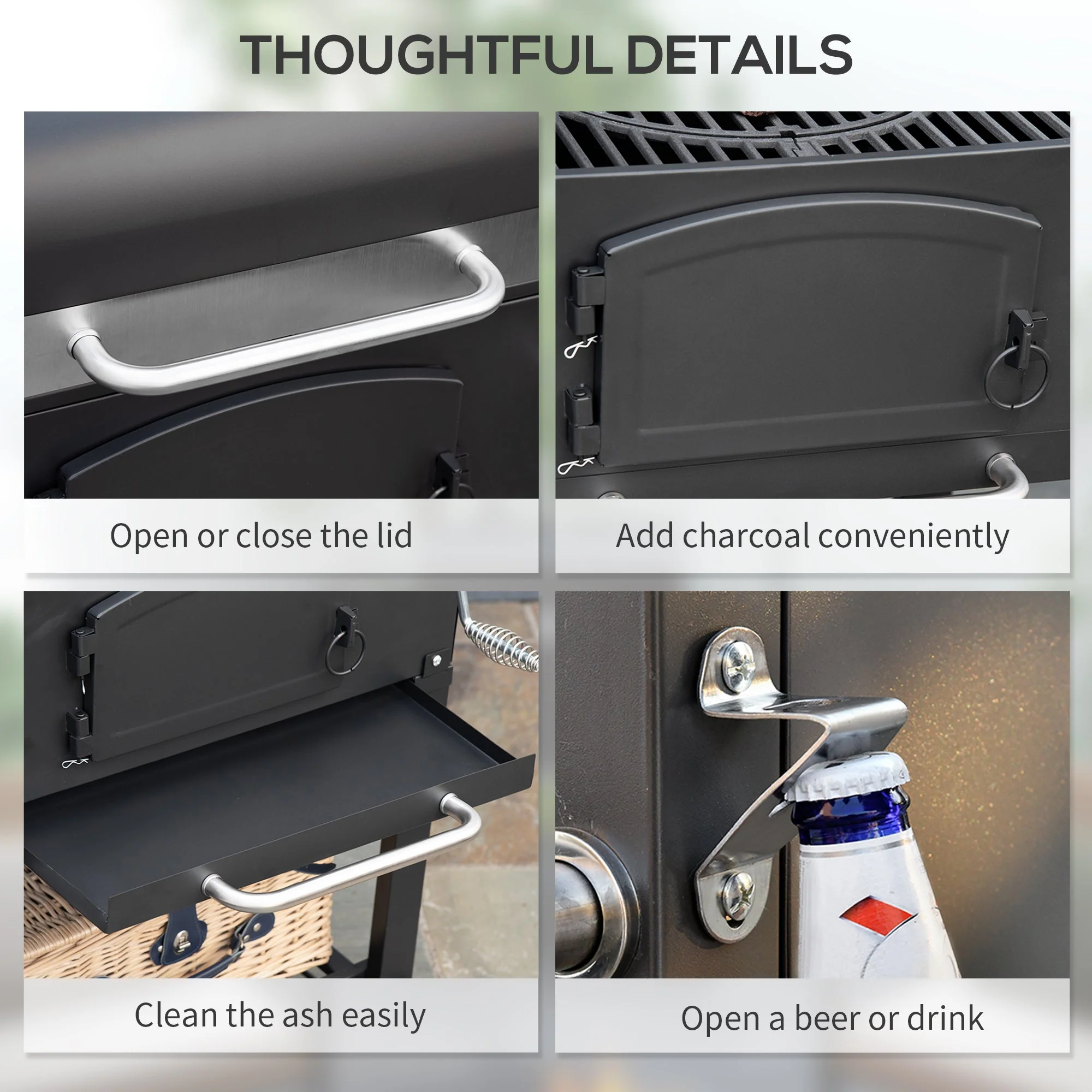 Outsunny Charcoal Grill with Adjustable Height & Folding Shelves - Image 8