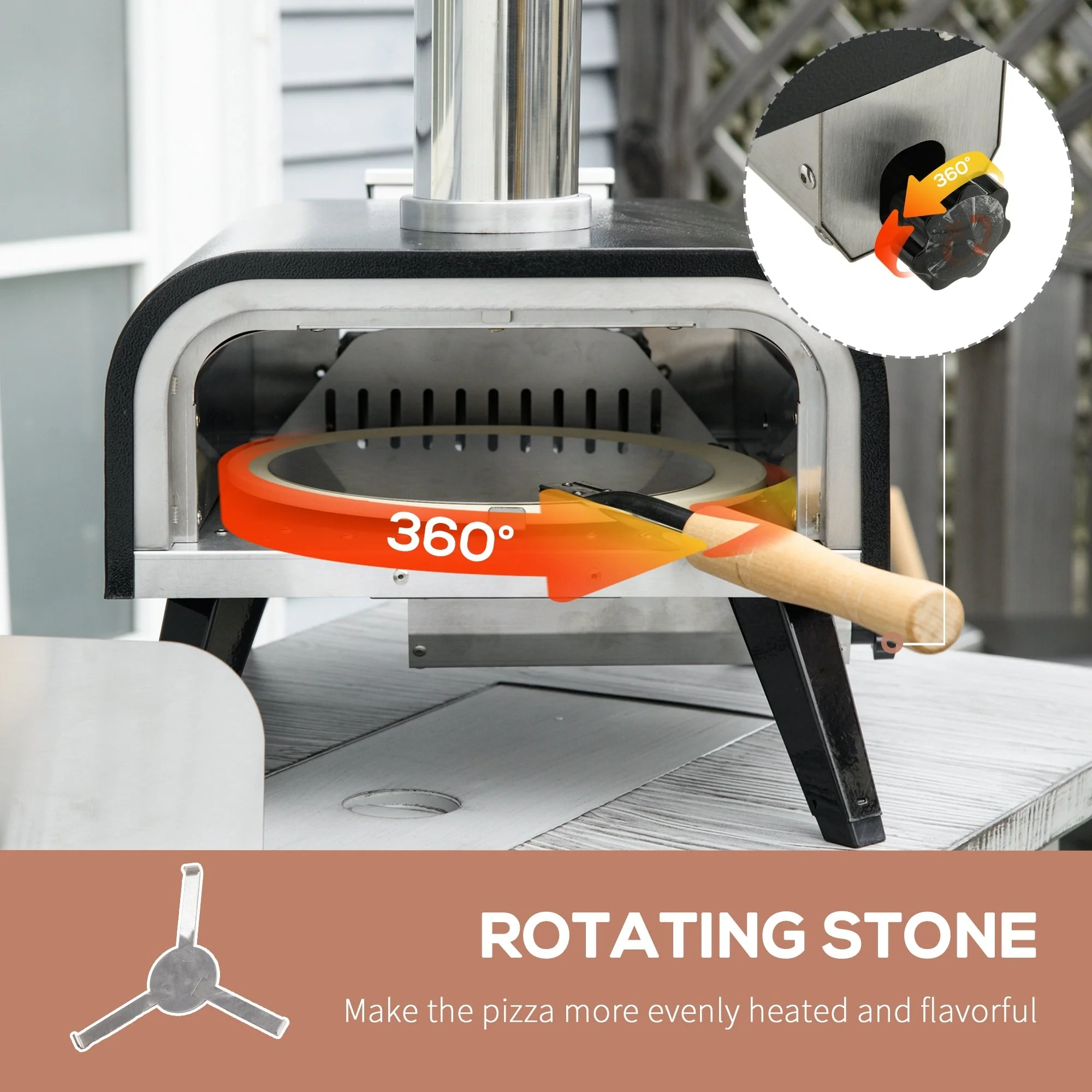 Outsunny Outdoor Pizza Oven with 12" Rotating Stone and Foldable Legs - Image 5