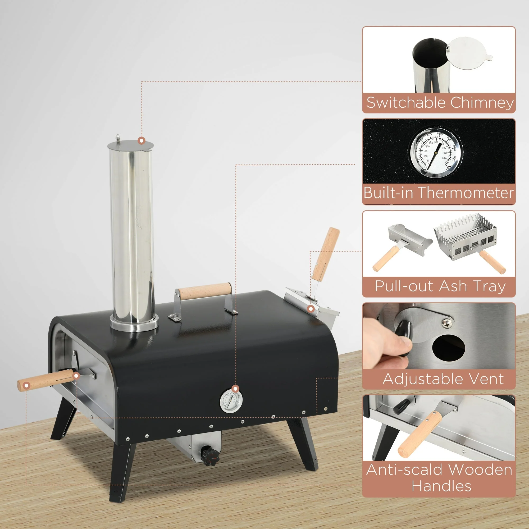Outsunny Outdoor Pizza Oven with 12" Rotating Stone and Foldable Legs - Image 6