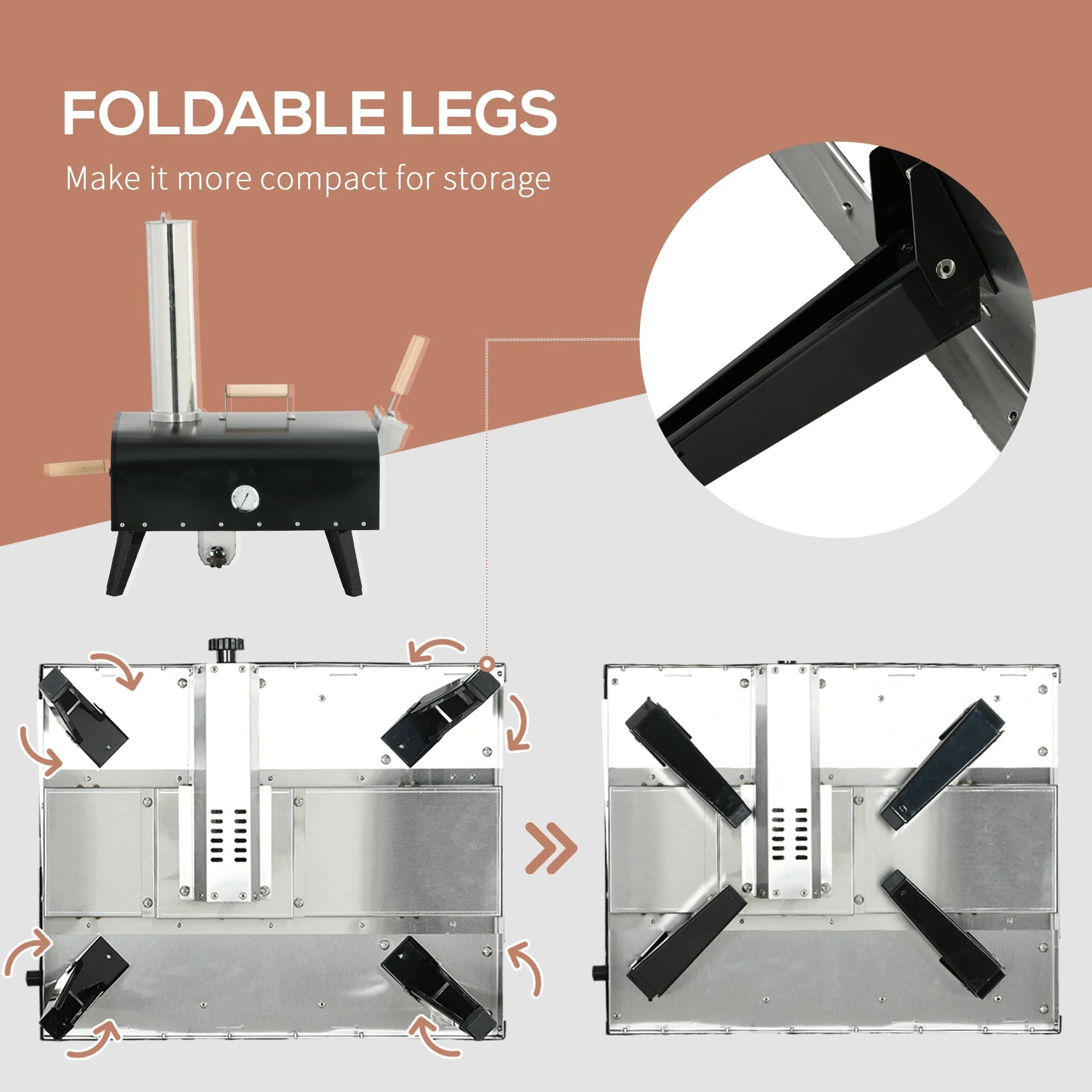 Outsunny Outdoor Pizza Oven with 12" Rotating Stone and Foldable Legs - Image 7