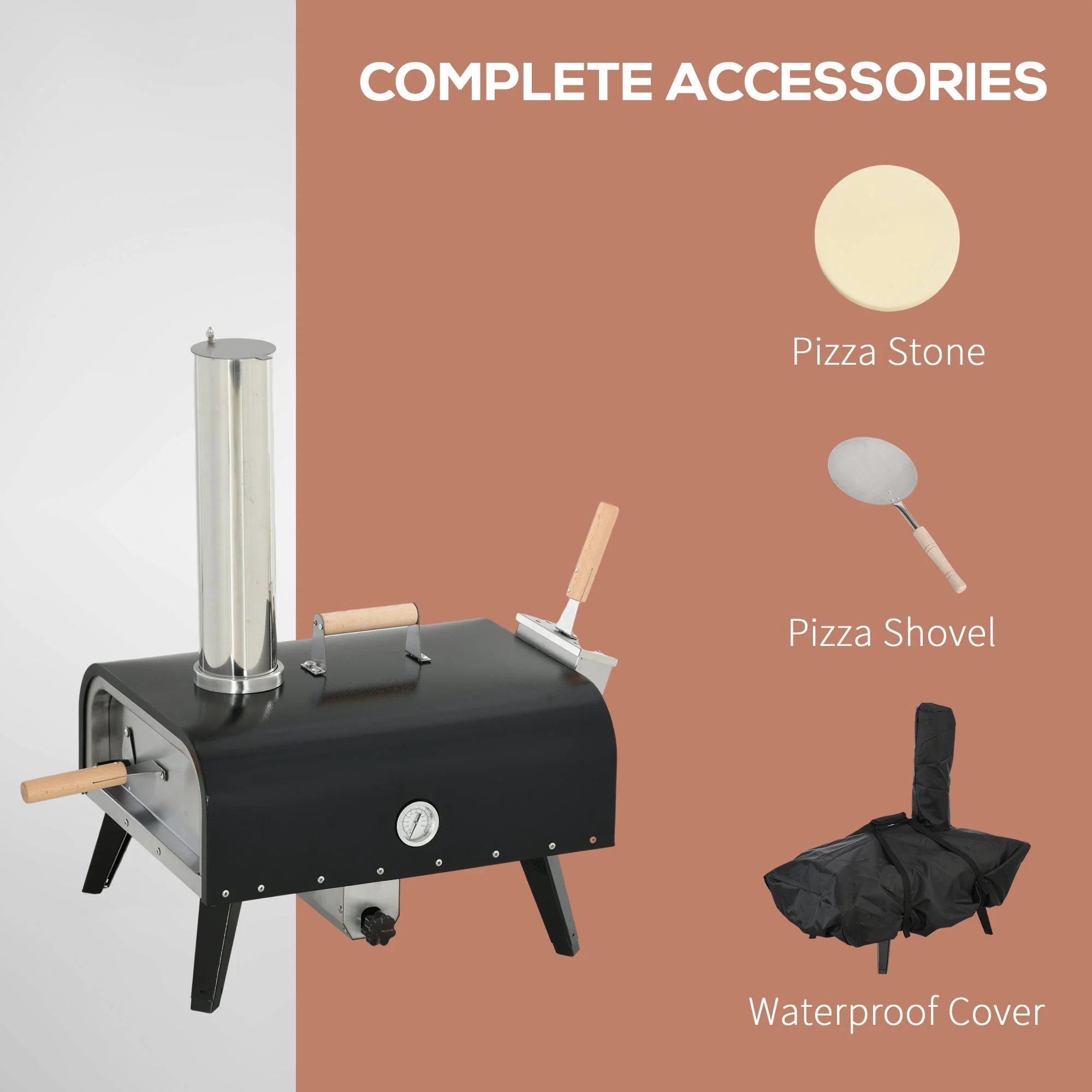 Outsunny Outdoor Pizza Oven with 12" Rotating Stone and Foldable Legs - Image 8